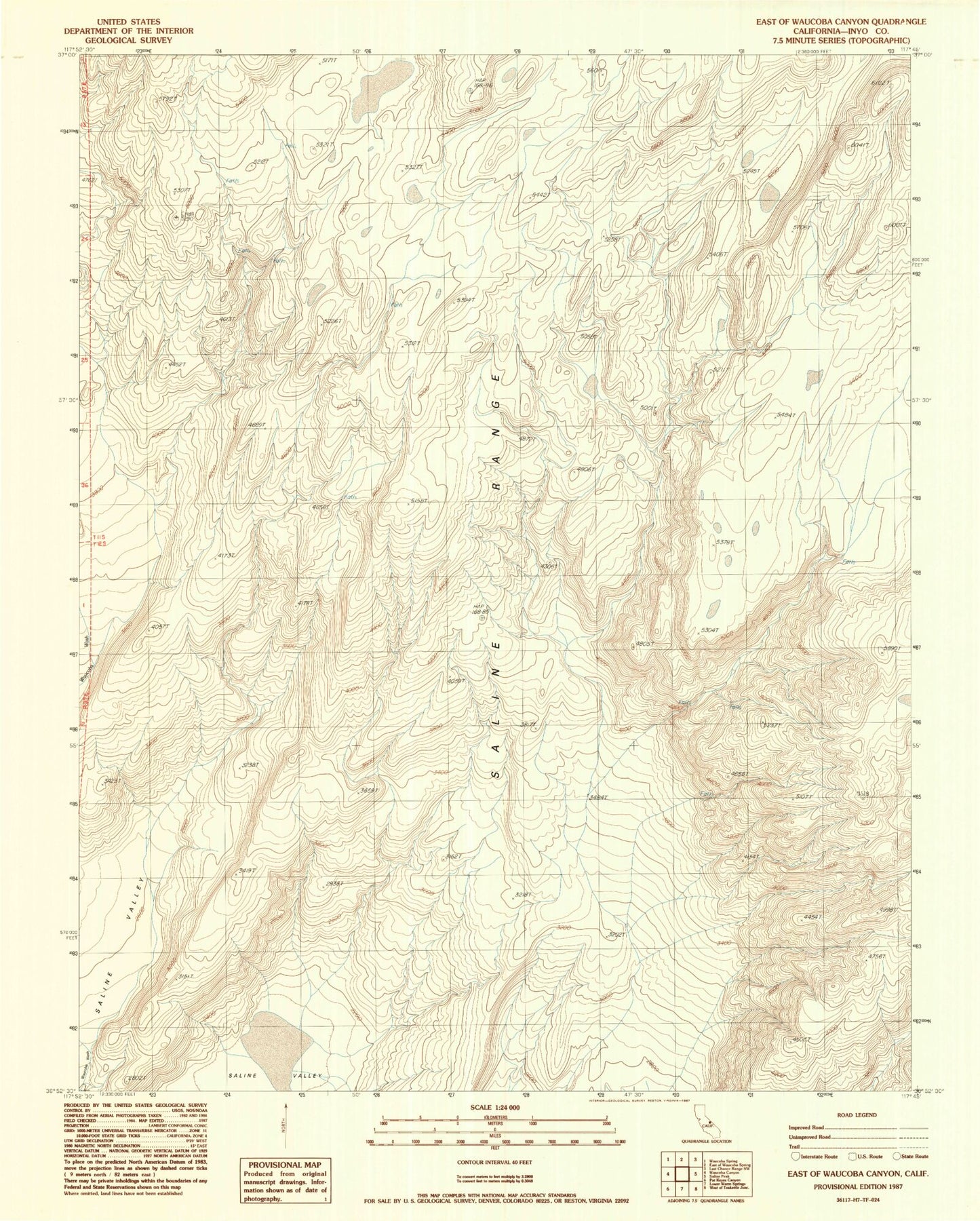 Classic USGS East of Waucoba Canyon California 7.5'x7.5' Topo Map Image