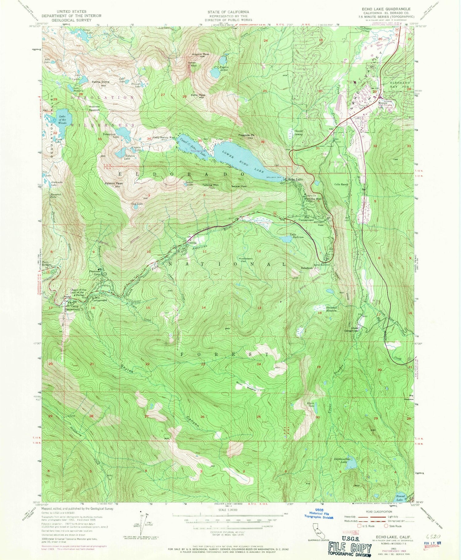 USGS Classic Echo Lake California 7.5'x7.5' Topo Map Image