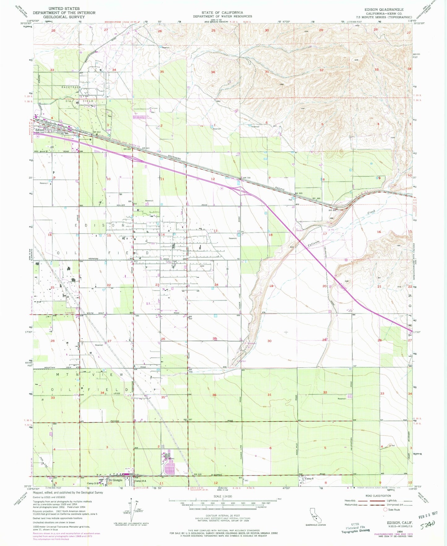 Classic USGS Edison California 7.5'x7.5' Topo Map Image