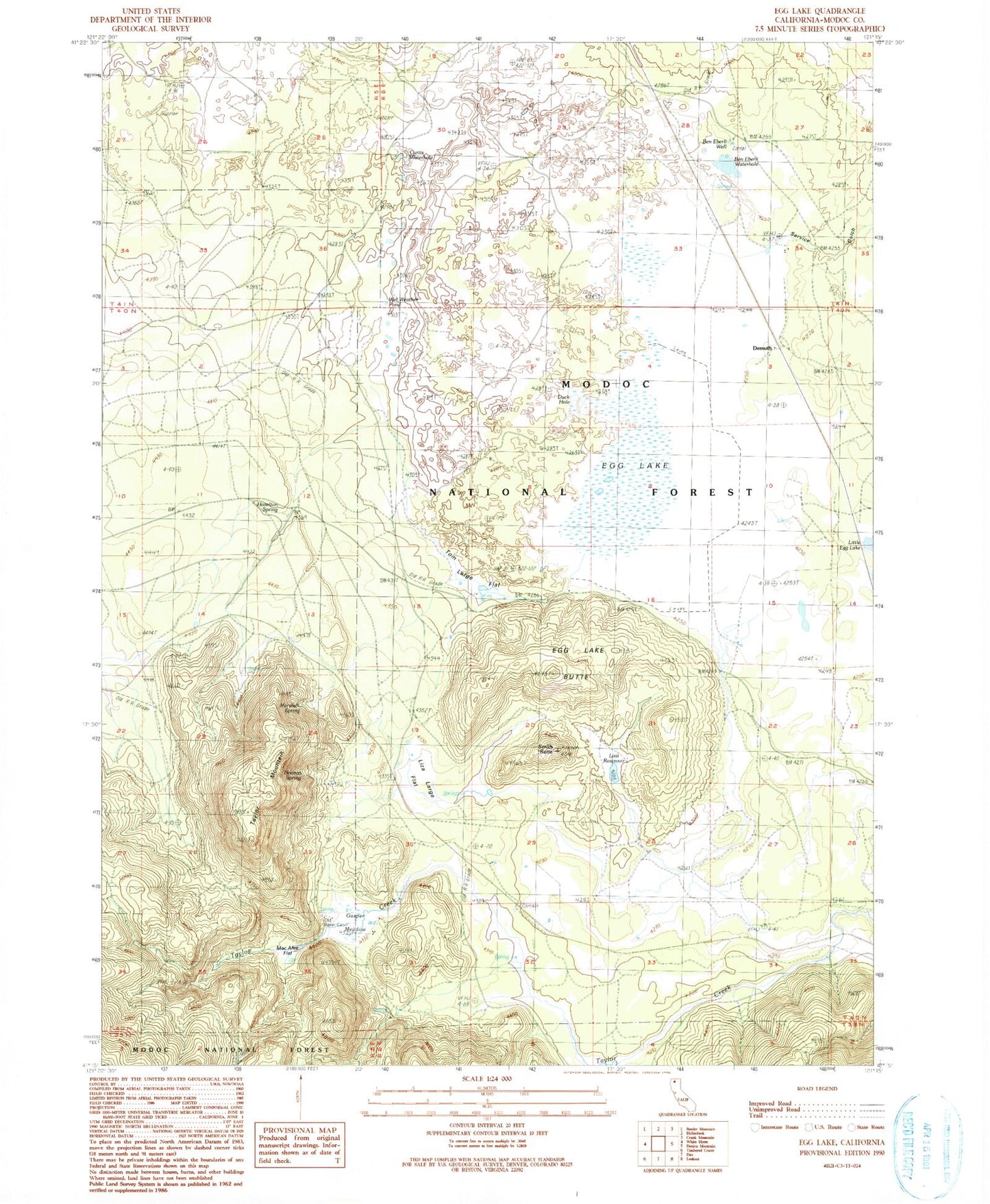 Classic USGS Egg Lake California 7.5'x7.5' Topo Map Image