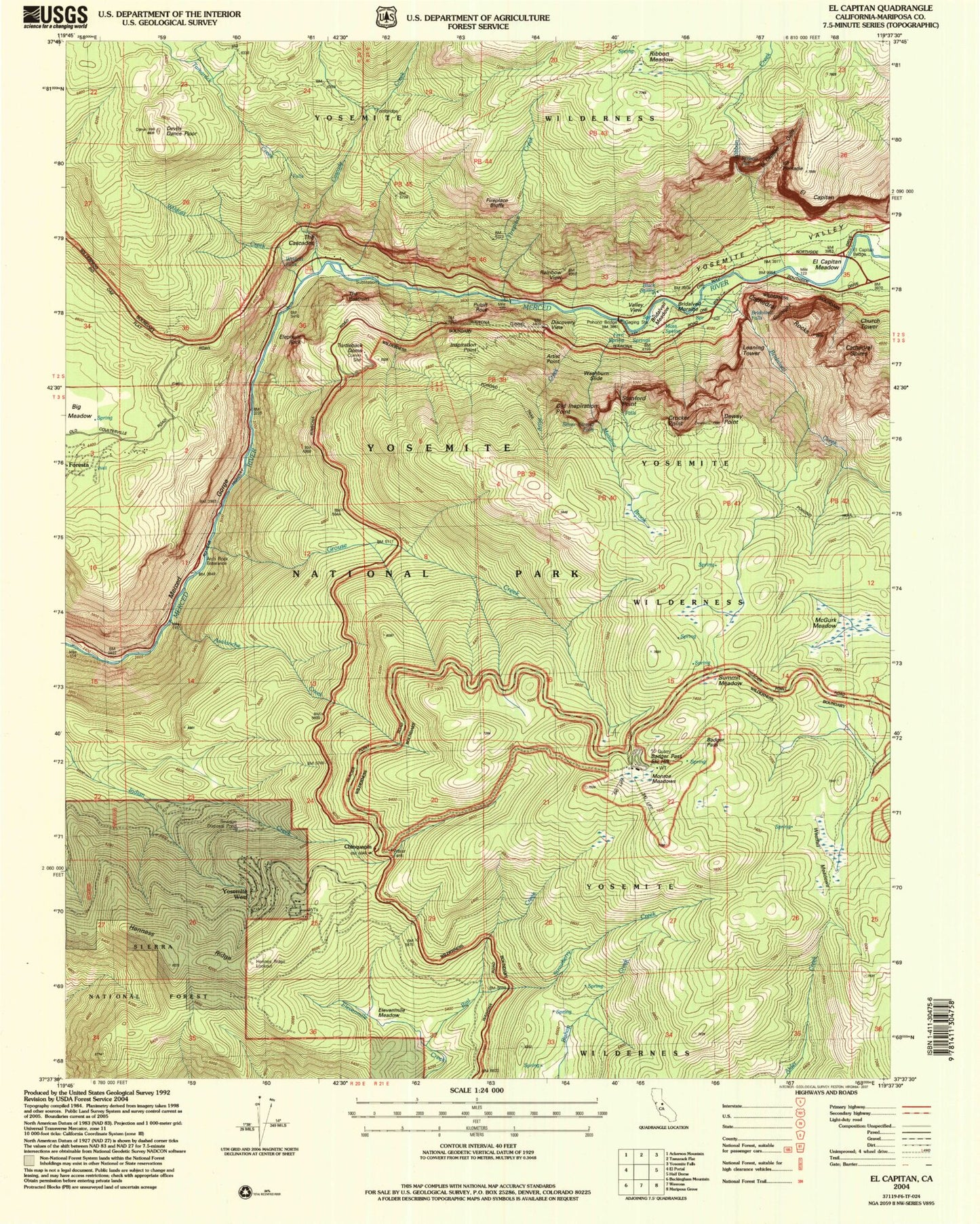 USGS Classic El Capitan California 7.5'x7.5' Topo Map Image