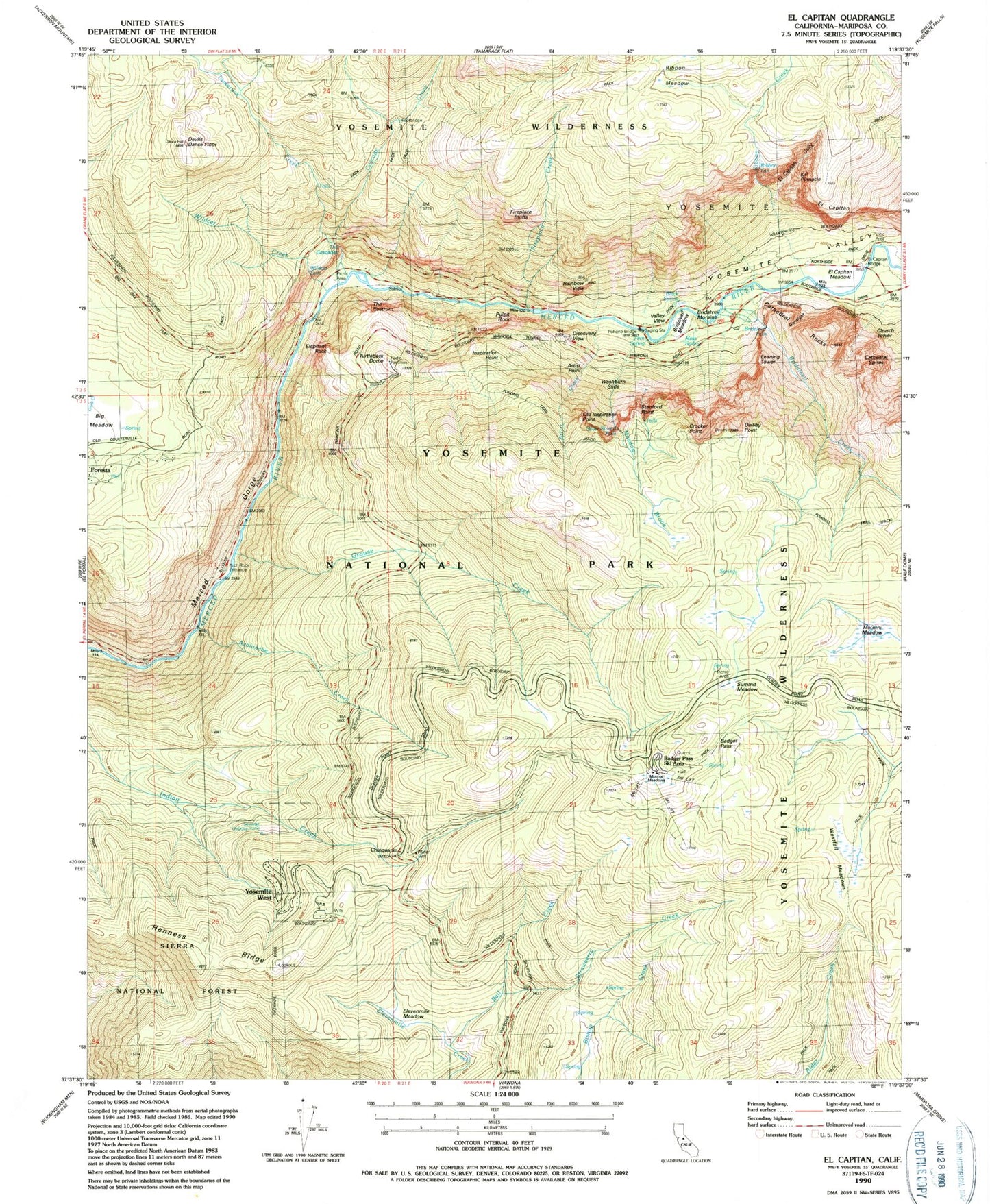 USGS Classic El Capitan California 7.5'x7.5' Topo Map Image