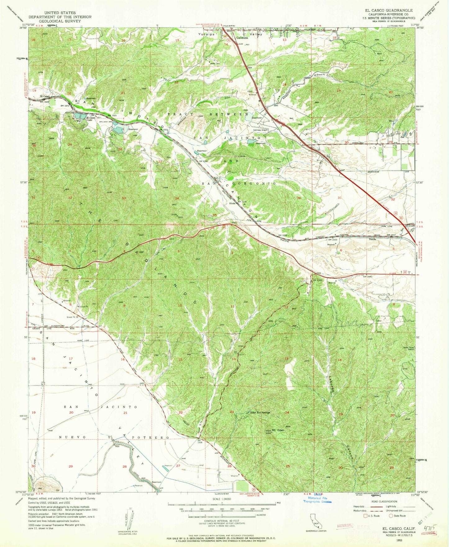 Classic USGS El Casco California 7.5'x7.5' Topo Map Image