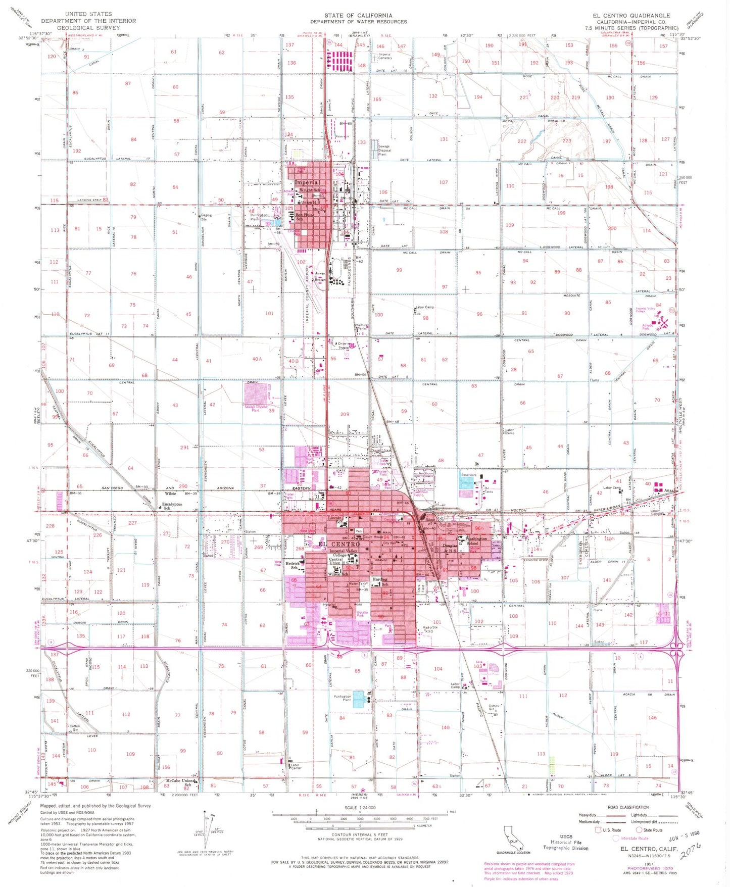Classic USGS El Centro California 7.5'x7.5' Topo Map Image