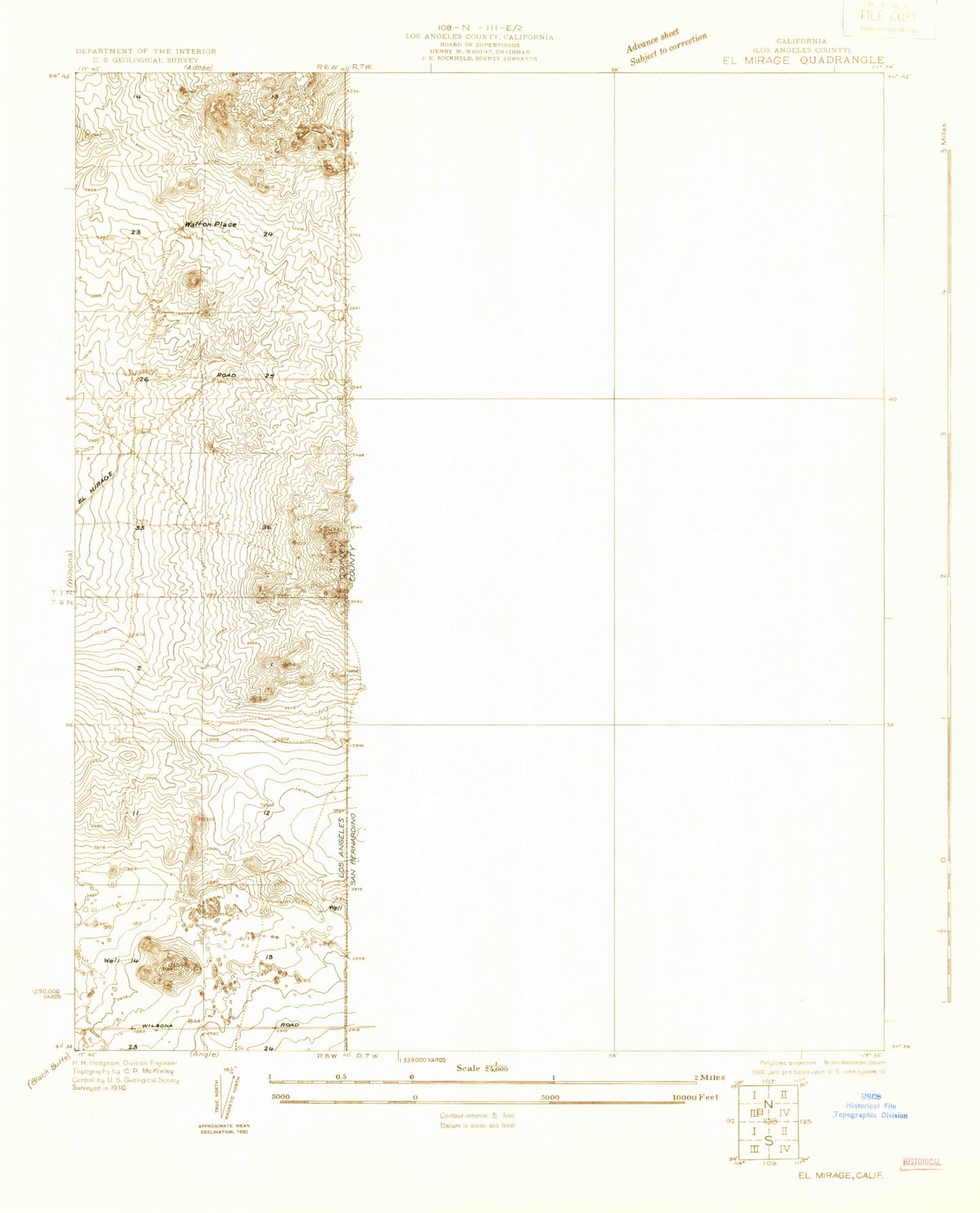 Classic USGS El Mirage California 7.5'x7.5' Topo Map Image