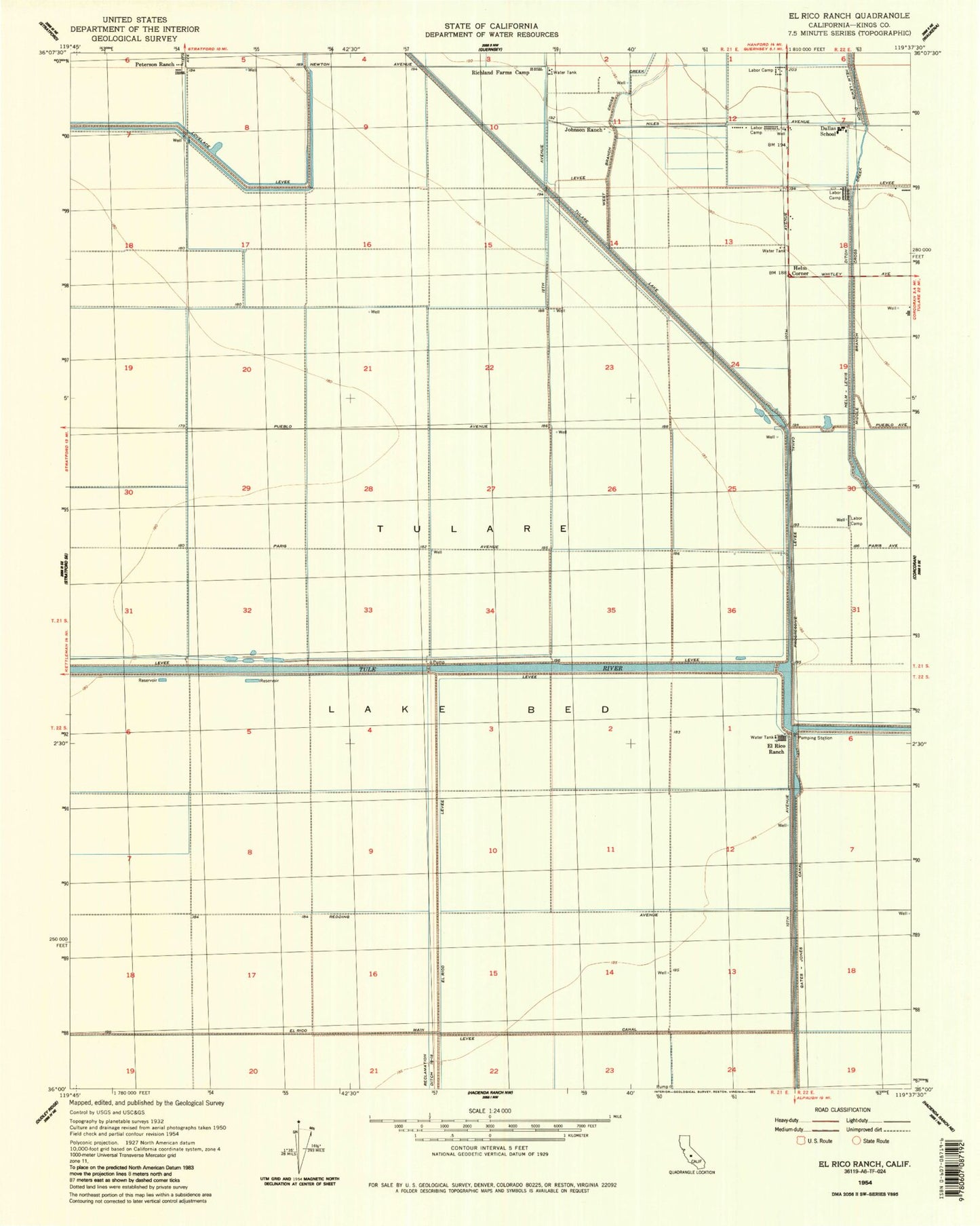 Classic USGS El Rico Ranch California 7.5'x7.5' Topo Map Image