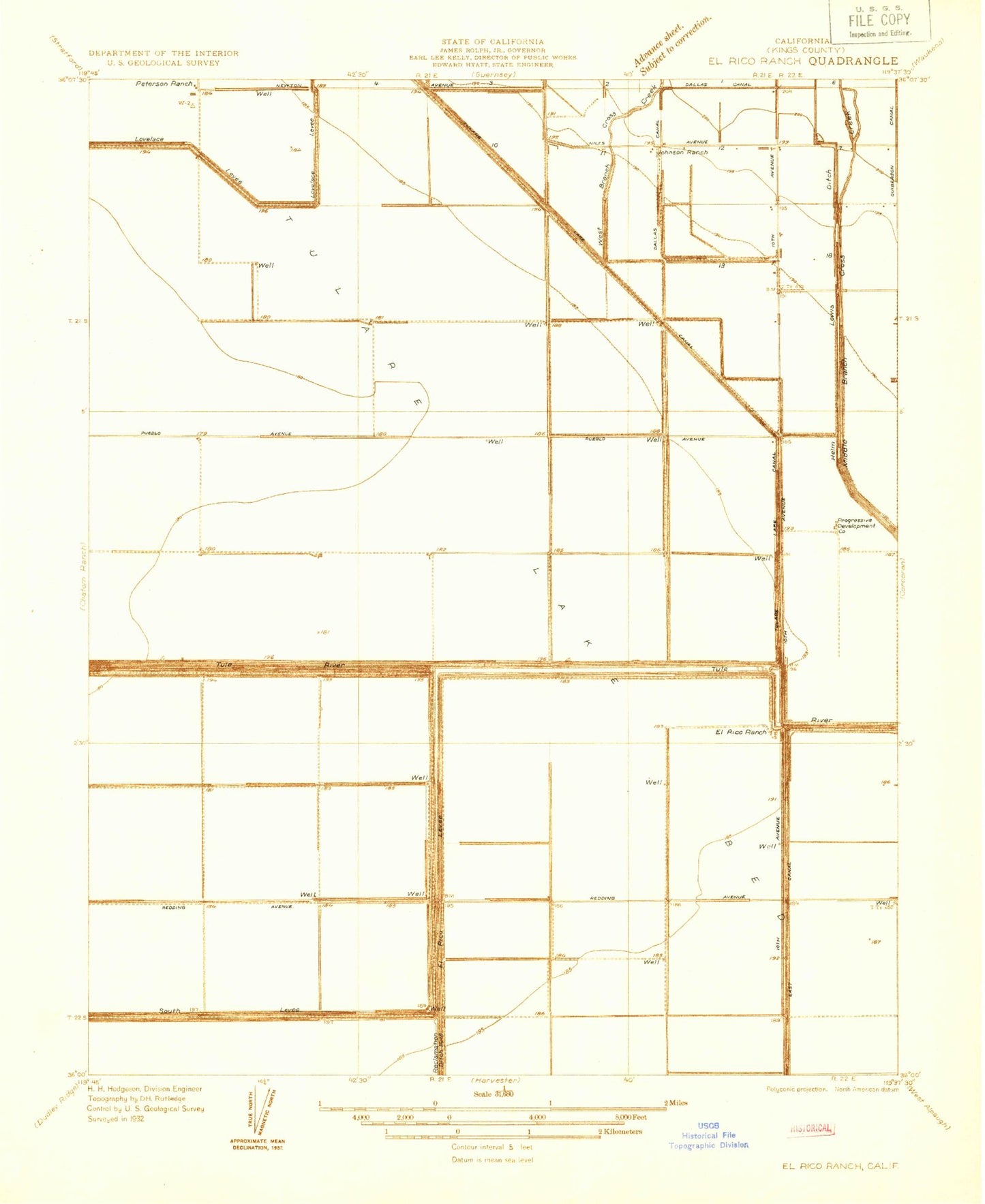 Classic USGS El Rico Ranch California 7.5'x7.5' Topo Map Image