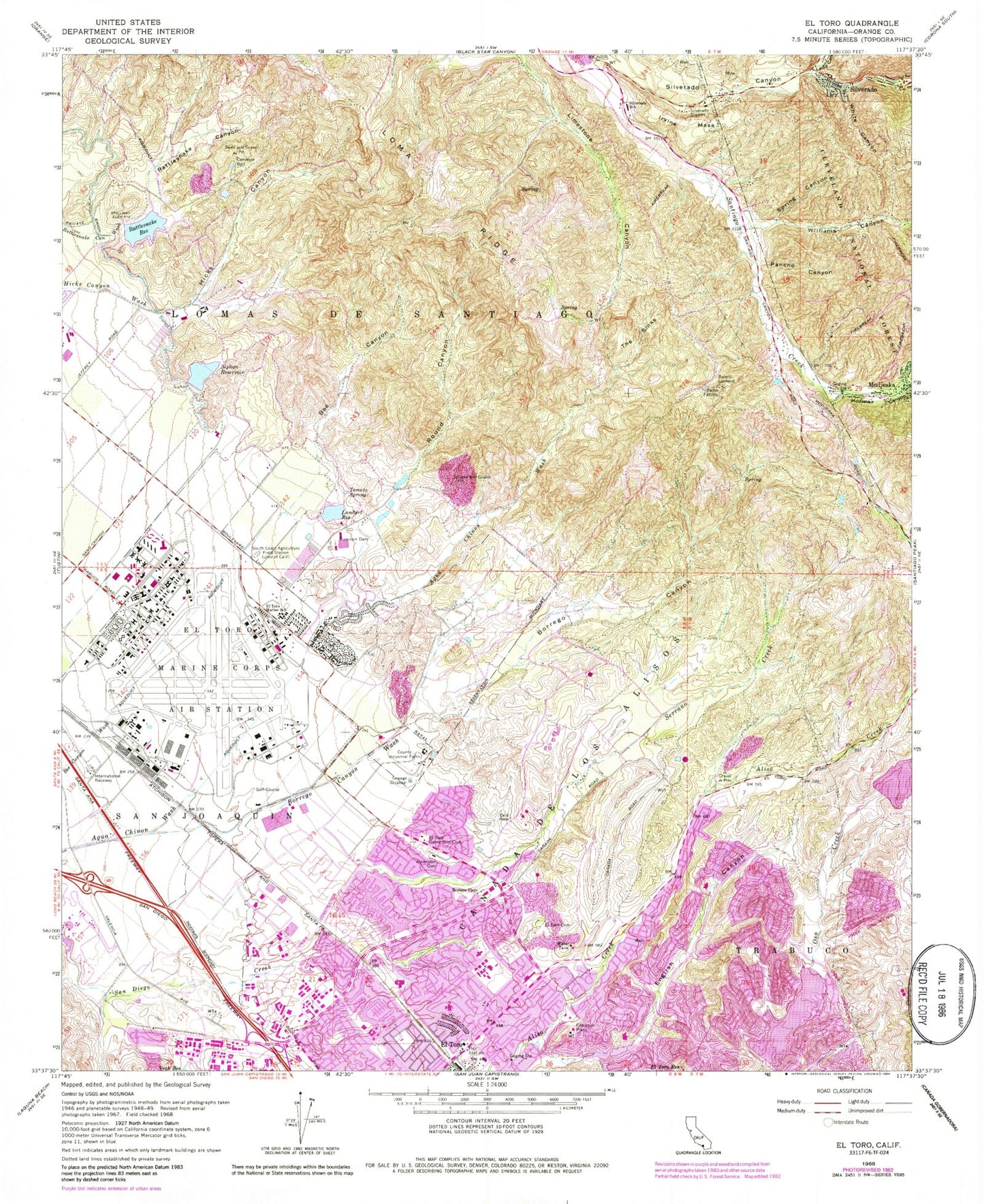 Classic USGS Lake Forest California 7.5'x7.5' Topo Map Image