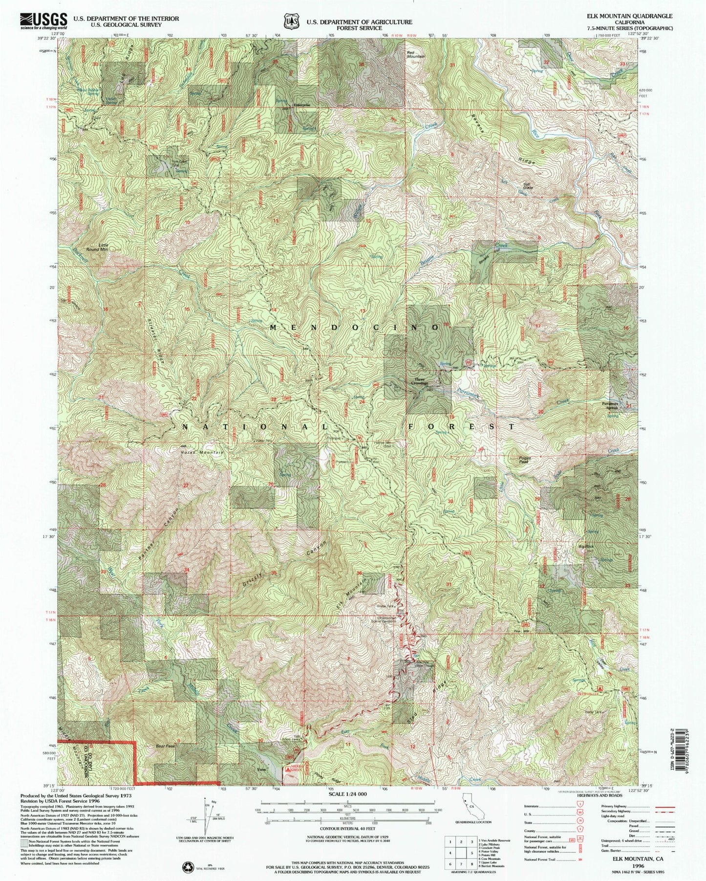 Classic USGS Elk Mountain California 7.5'x7.5' Topo Map Image