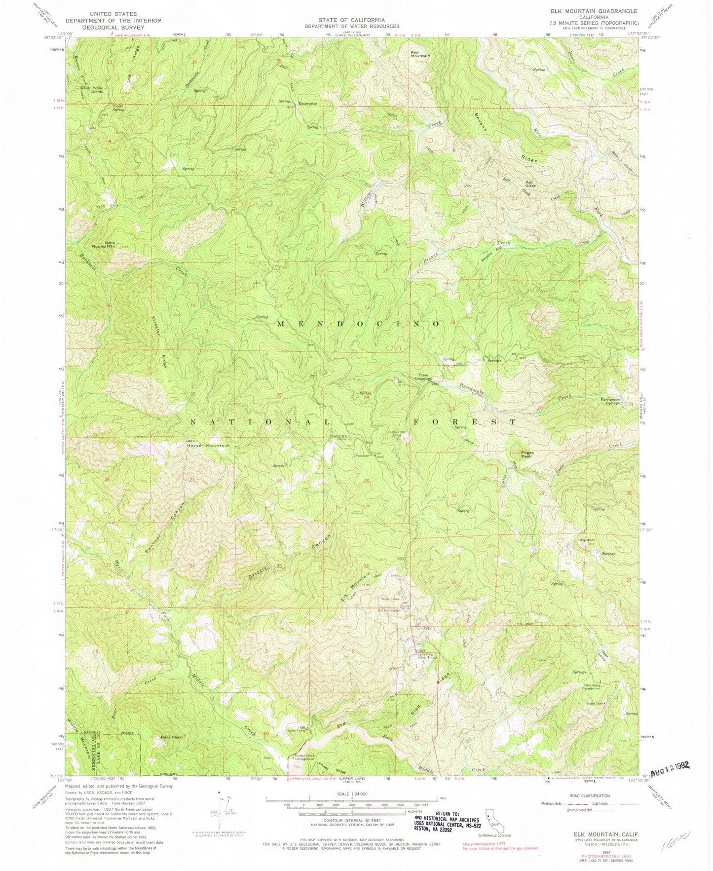 Classic USGS Elk Mountain California 7.5'x7.5' Topo Map Image