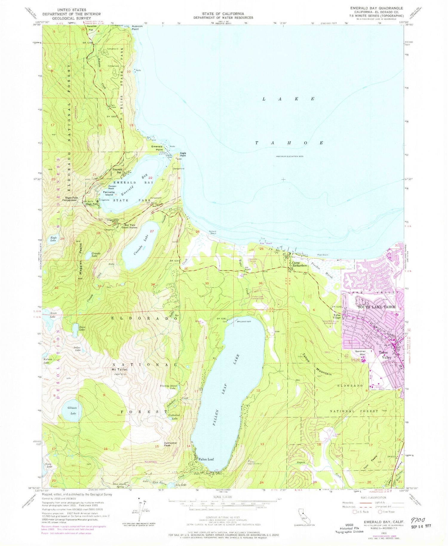 USGS Classic Emerald Bay California 7.5'x7.5' Topo Map Image