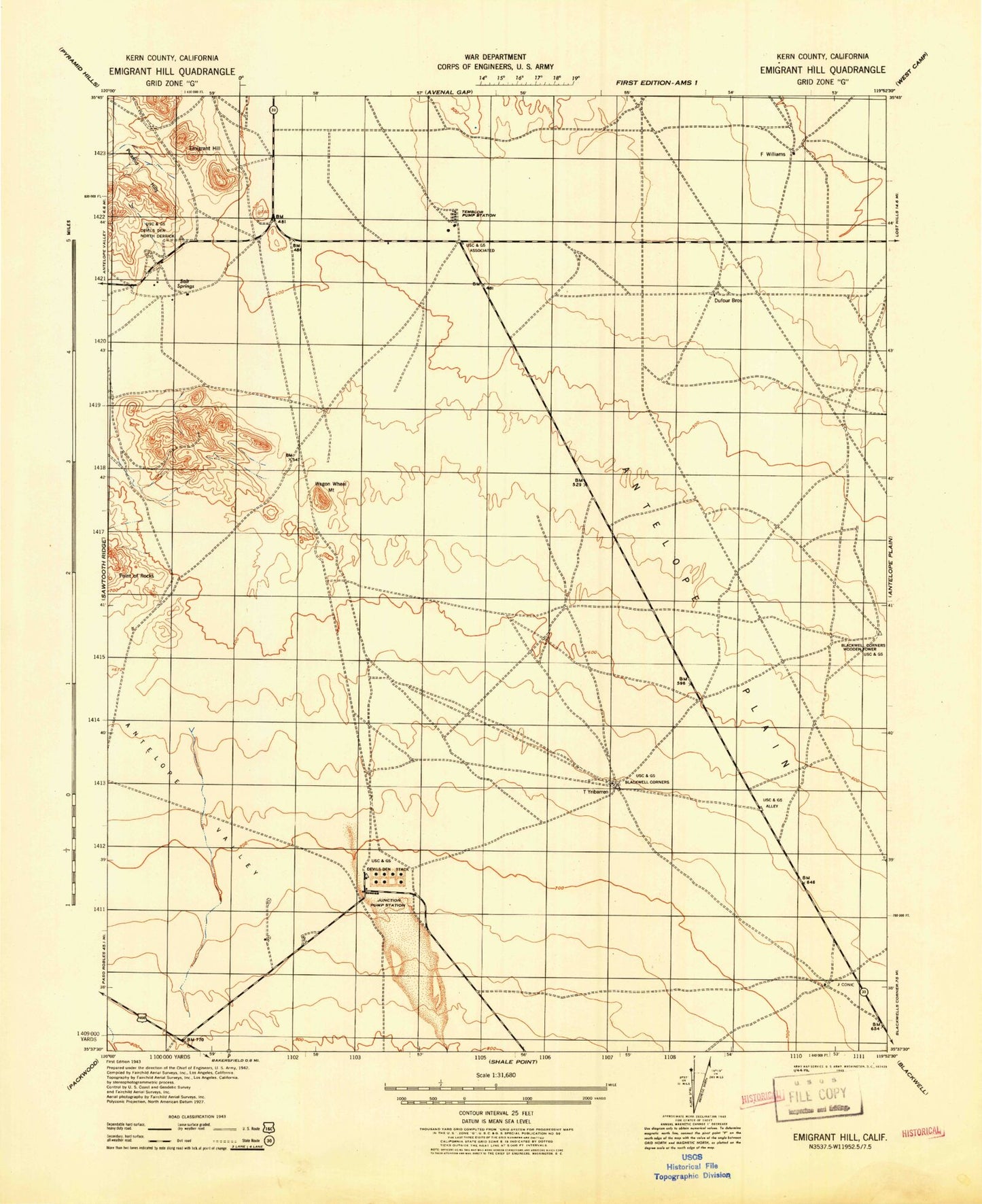 Classic USGS Emigrant Hill California 7.5'x7.5' Topo Map Image