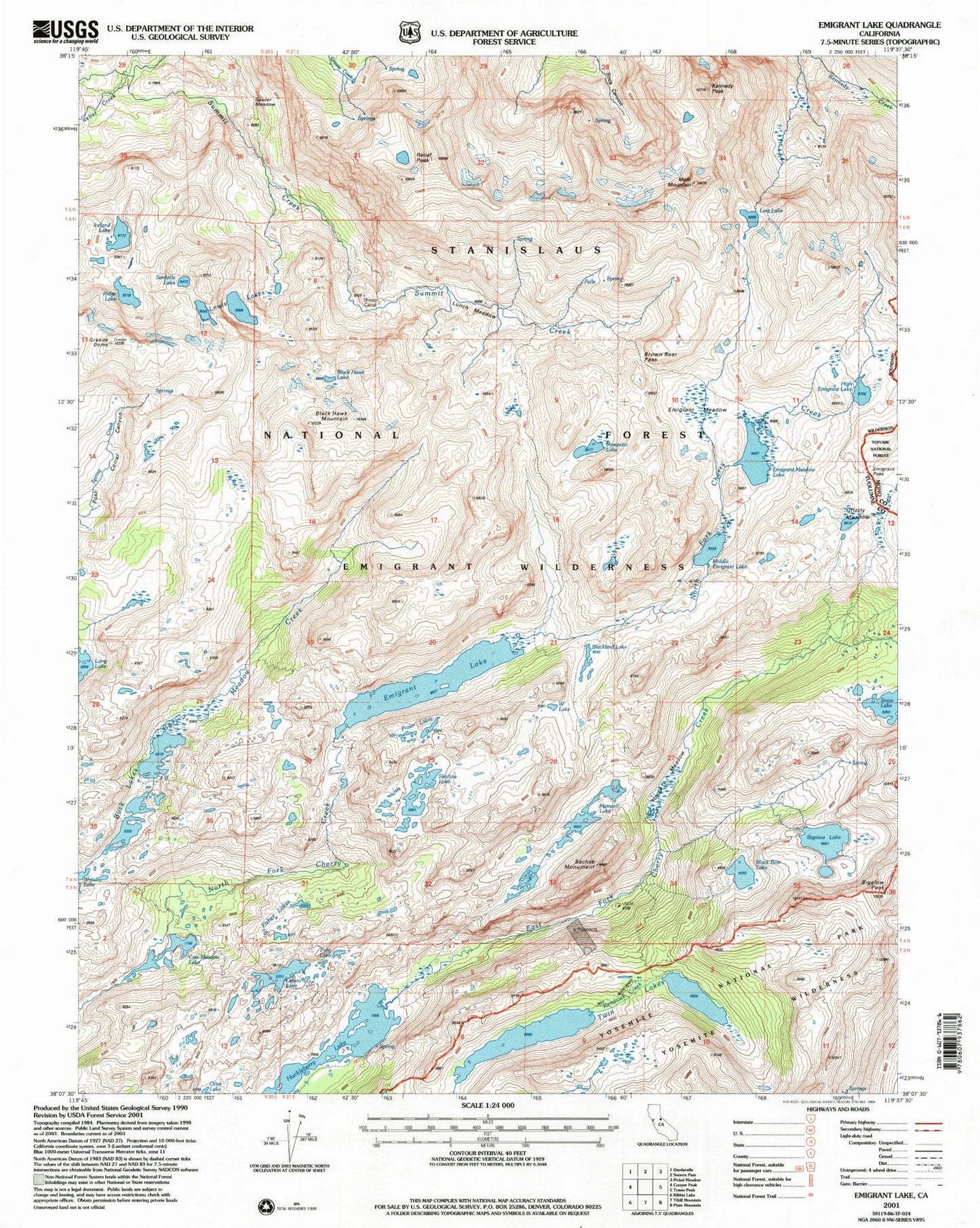 USGS Classic Emigrant Lake California 7.5'x7.5' Topo Map Image