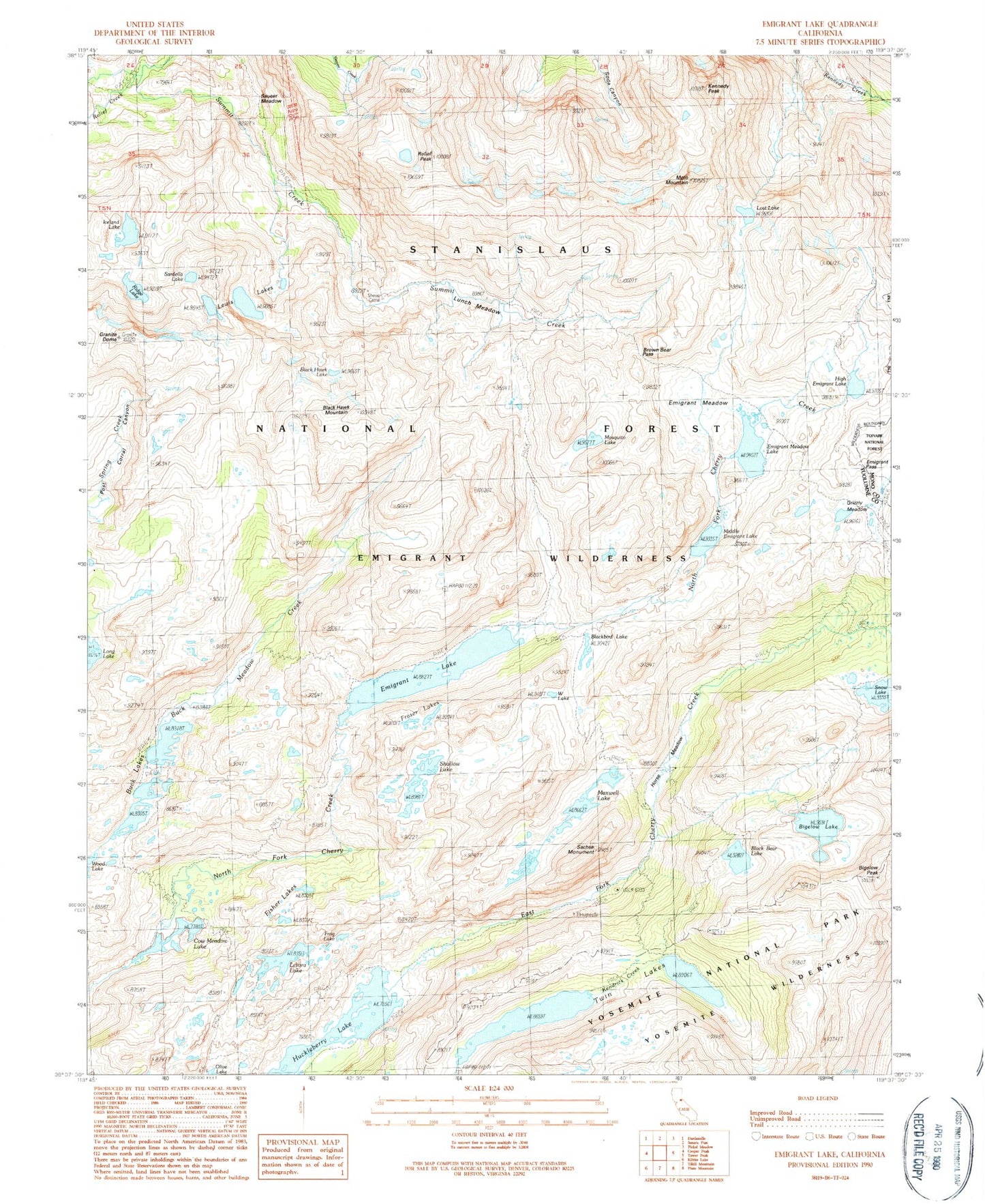 USGS Classic Emigrant Lake California 7.5'x7.5' Topo Map Image