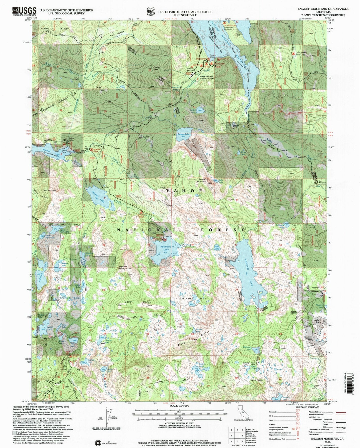 USGS Classic English Mountain California 7.5'x7.5' Topo Map Image