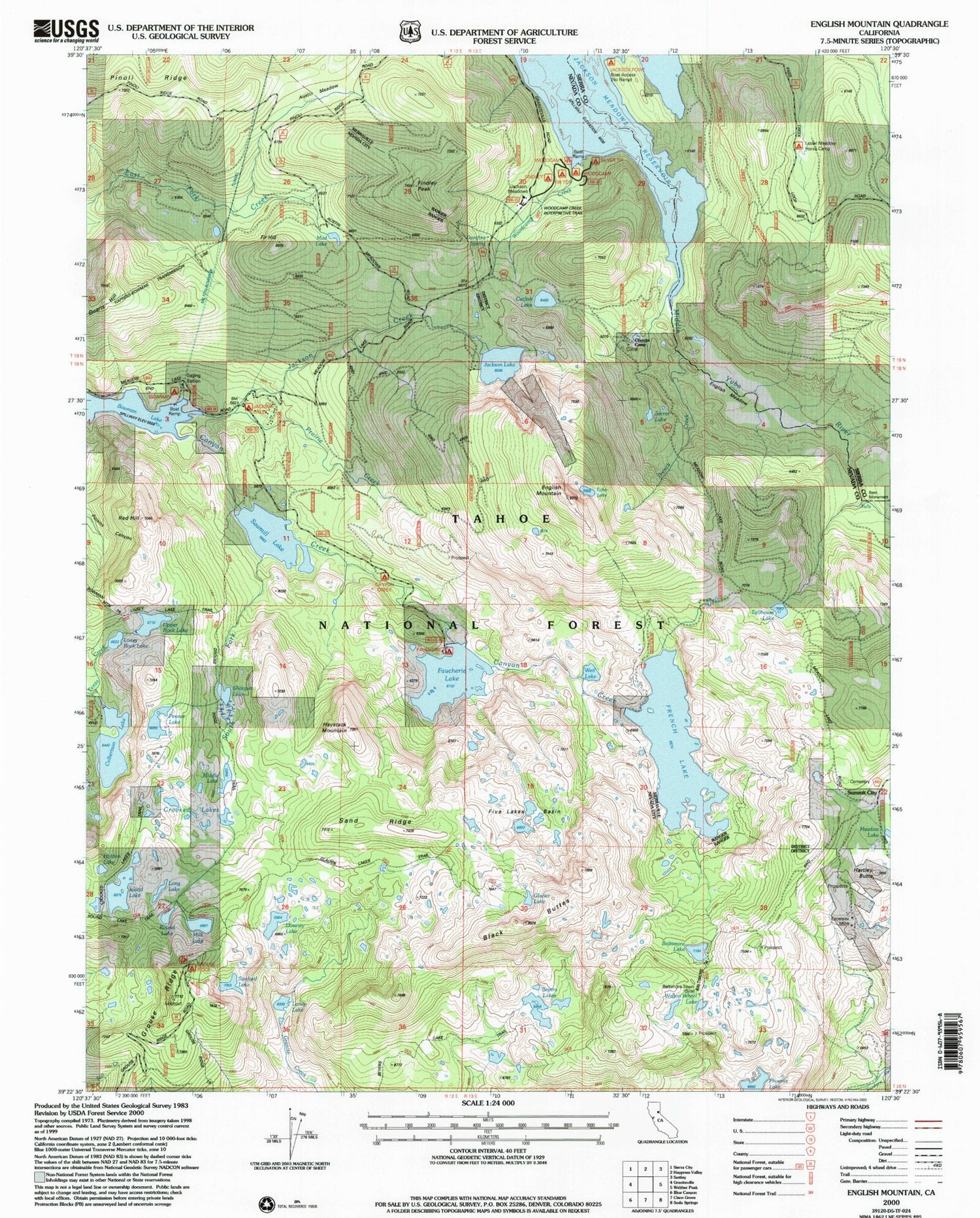 USGS Classic English Mountain California 7.5'x7.5' Topo Map Image
