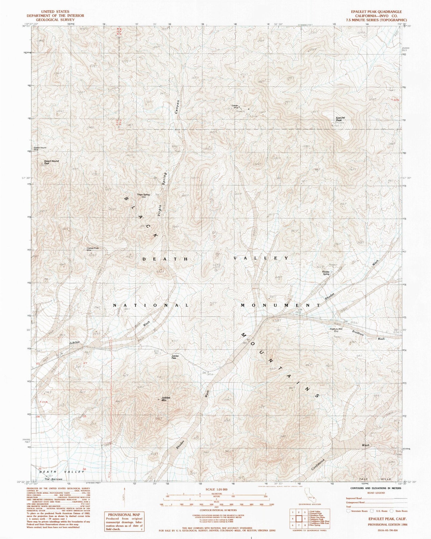 Classic USGS Epaulet Peak California 7.5'x7.5' Topo Map Image