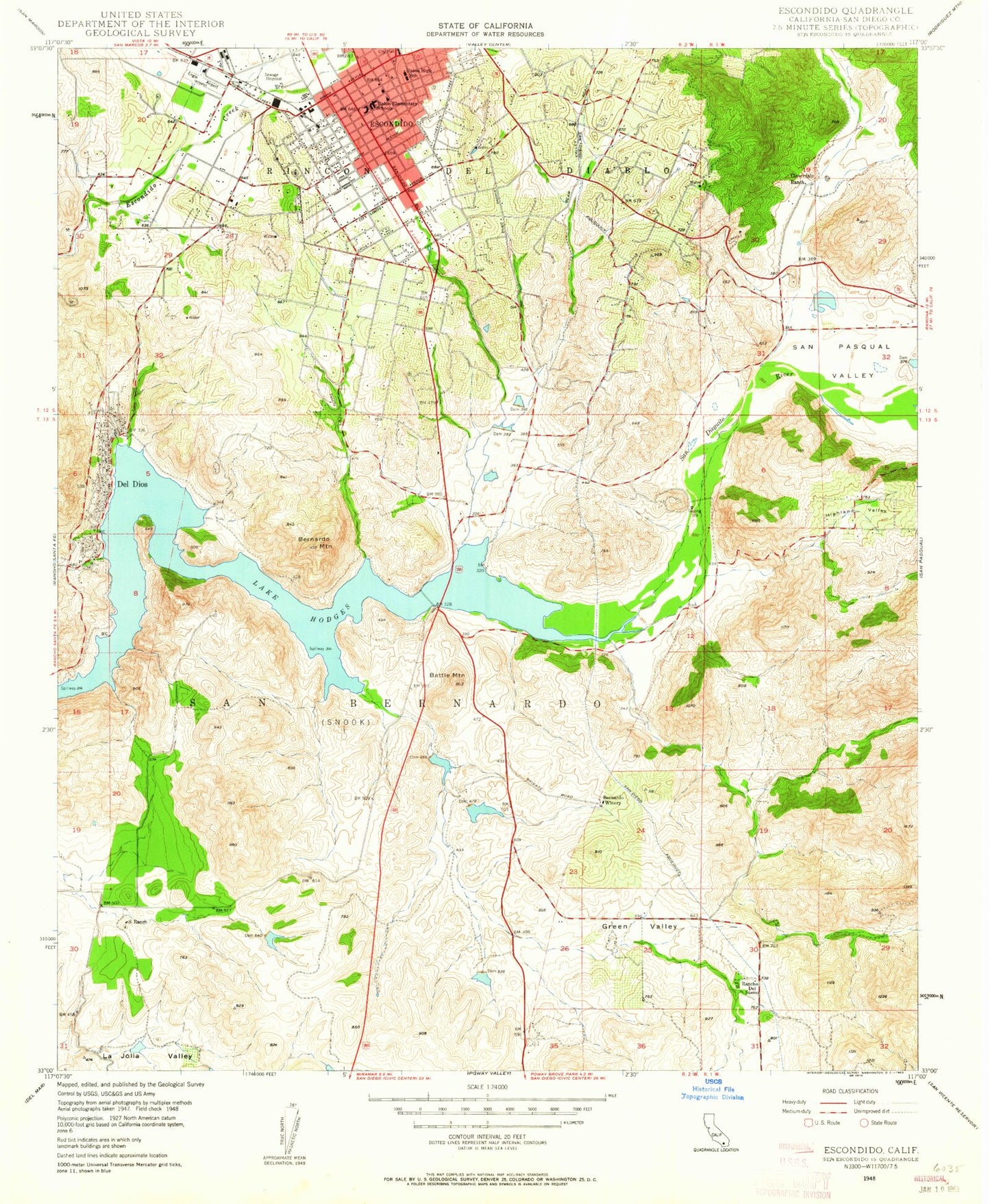Classic USGS Escondido California 7.5'x7.5' Topo Map Image