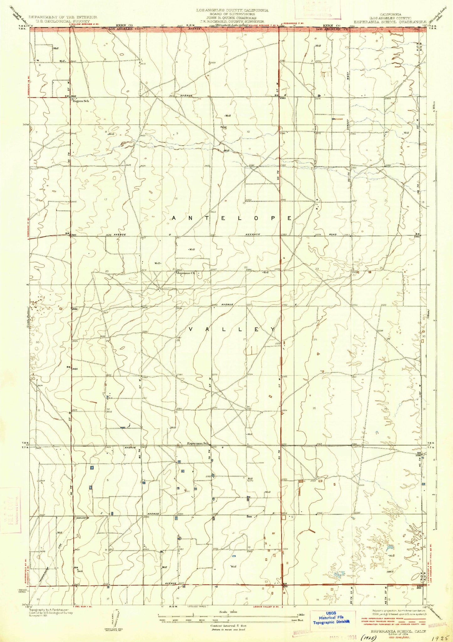 Classic USGS Esperanza School California 7.5'x7.5' Topo Map Image