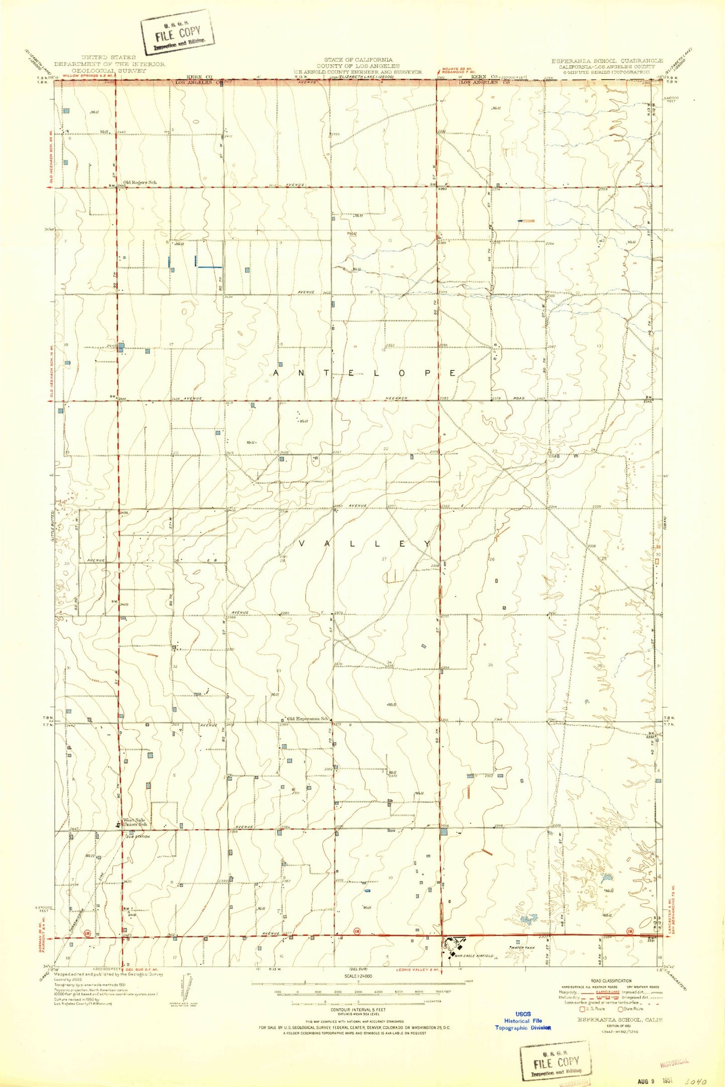 Classic USGS Esperanza School California 7.5'x7.5' Topo Map Image