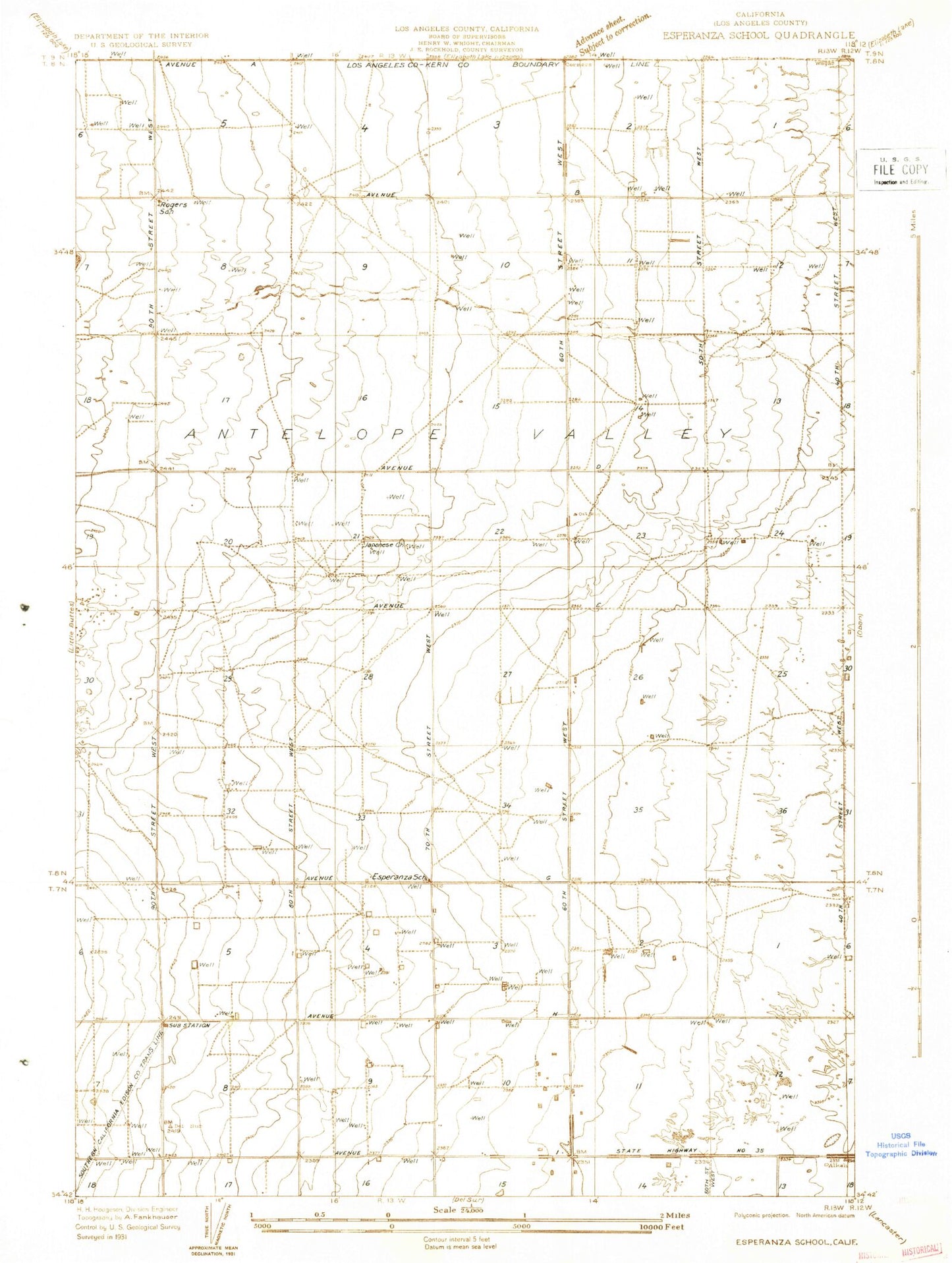Classic USGS Esperanza School California 7.5'x7.5' Topo Map Image