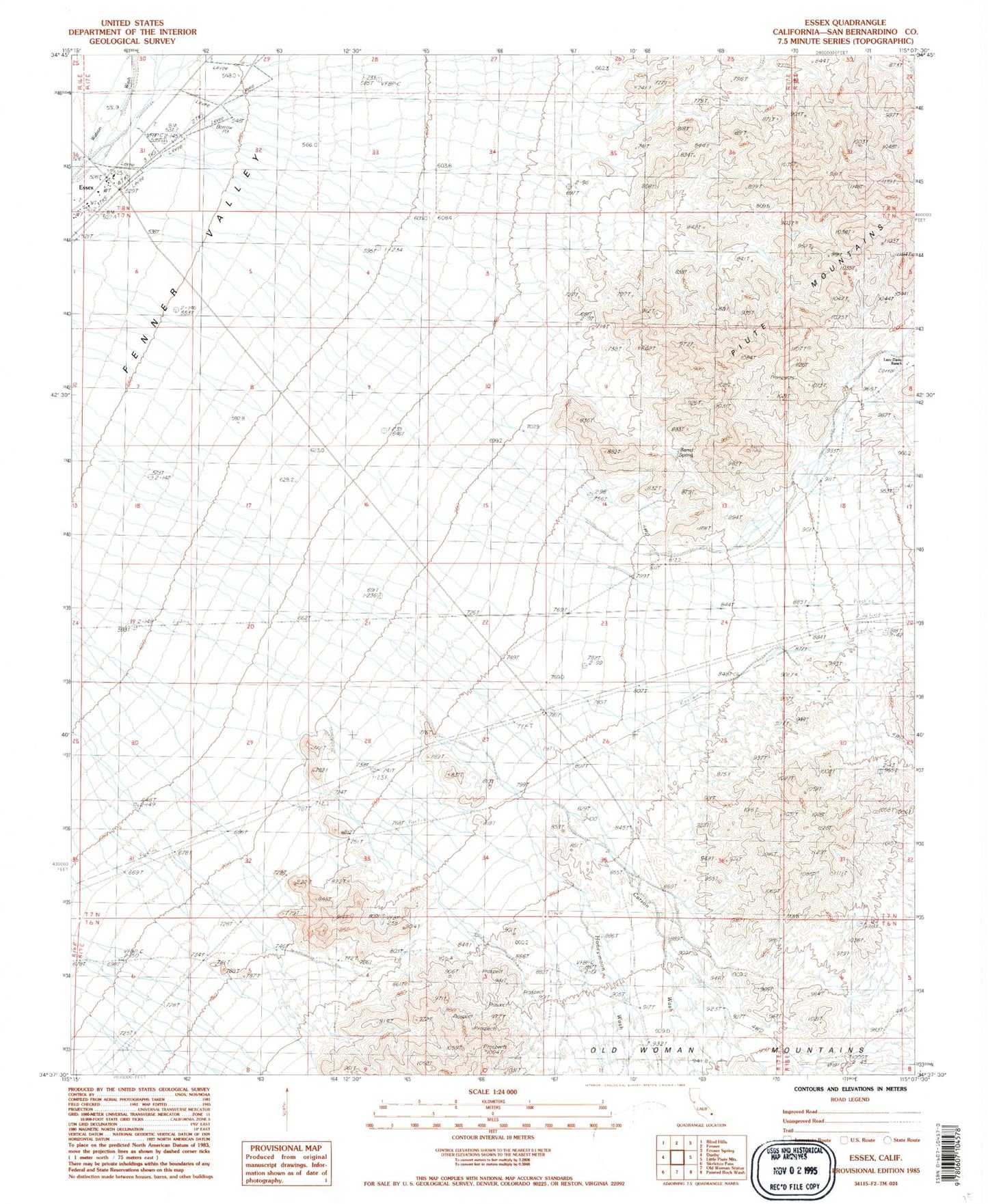 Classic USGS Essex California 7.5'x7.5' Topo Map Image