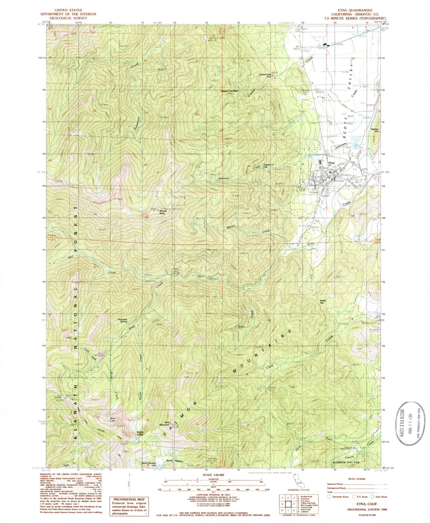 Classic USGS Etna California 7.5'x7.5' Topo Map Image