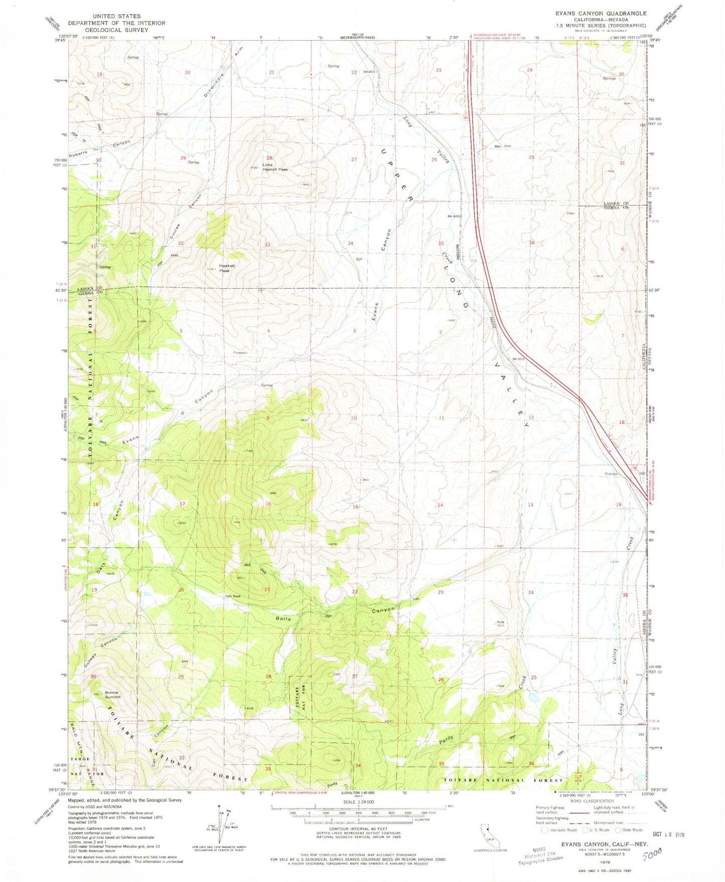 Classic USGS Evans Canyon California 7.5'x7.5' Topo Map Image