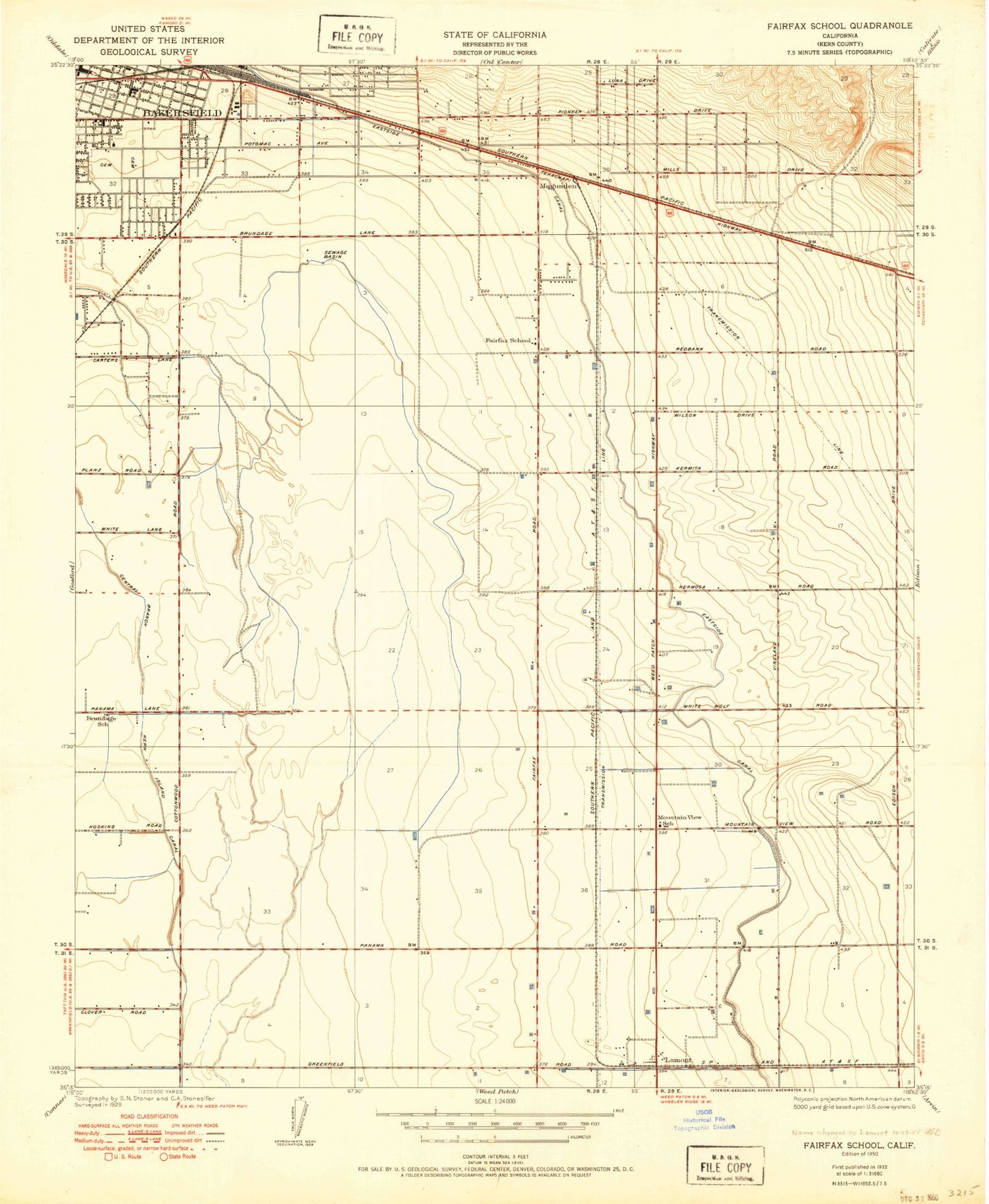 Classic USGS Lamont California 7.5'x7.5' Topo Map Image