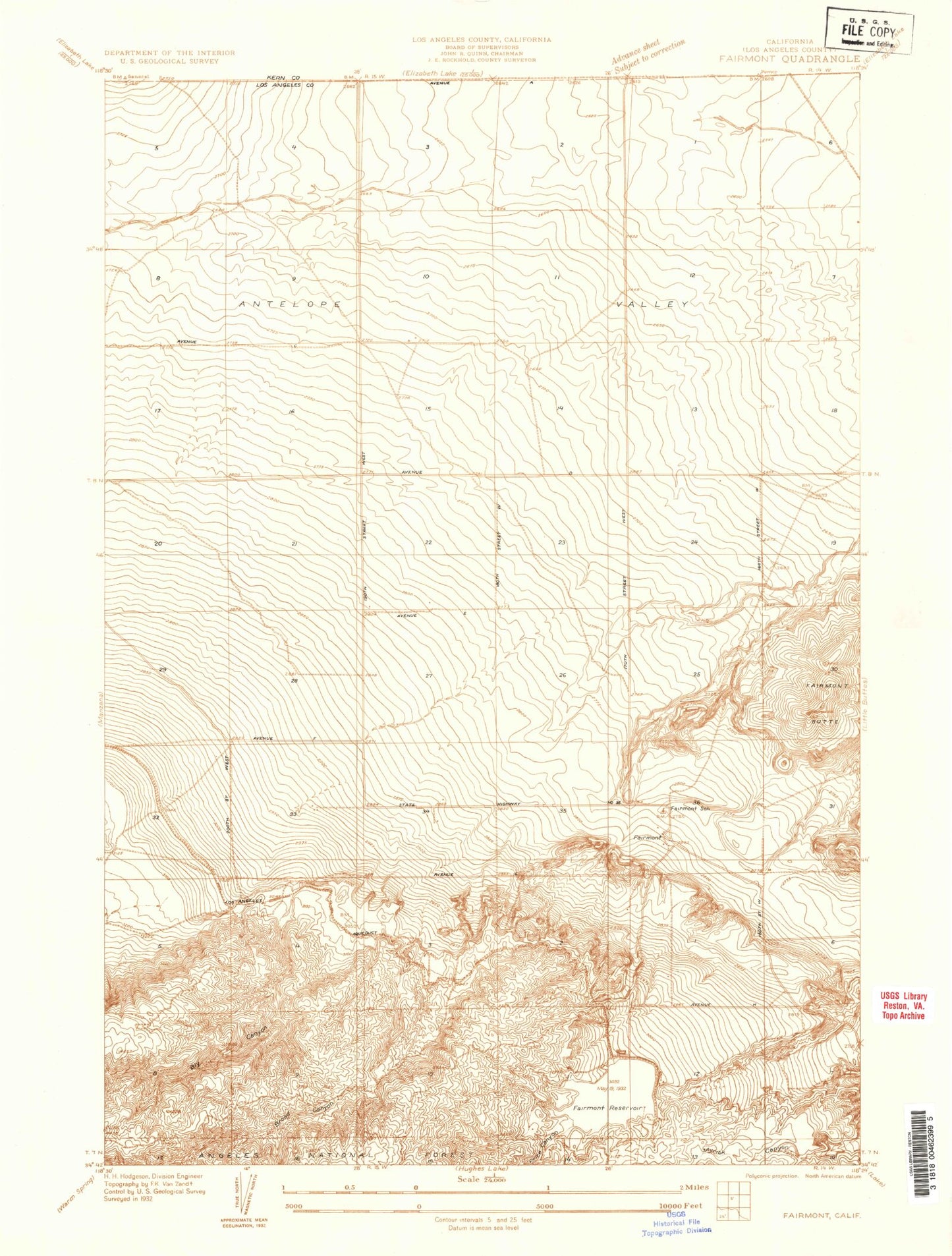 Classic USGS Fairmont California 7.5'x7.5' Topo Map Image