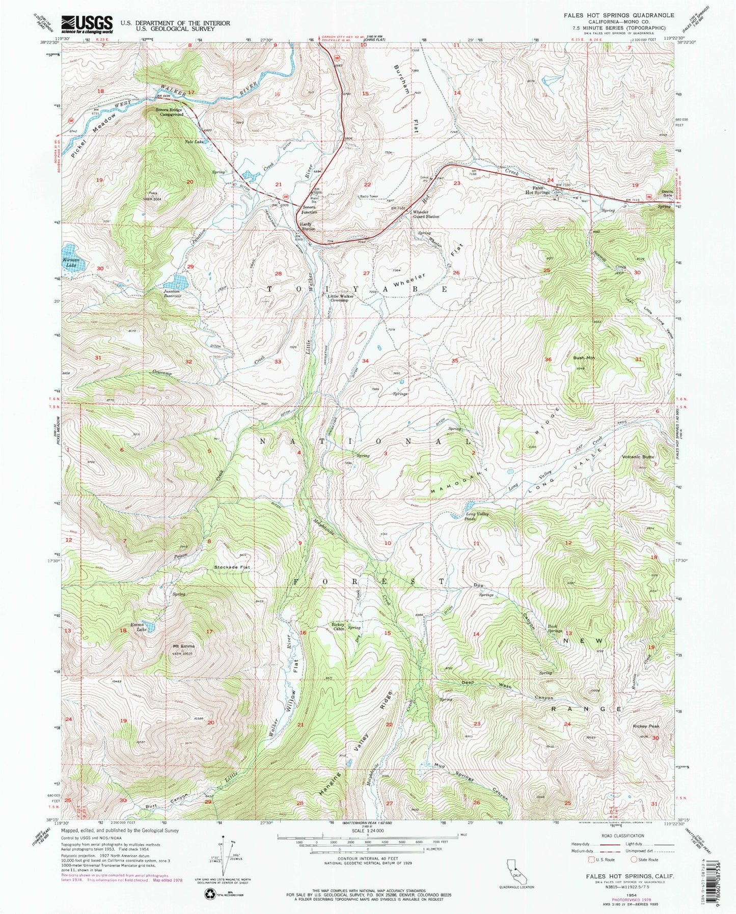 Classic USGS Fales Hot Springs California 7.5'x7.5' Topo Map Image