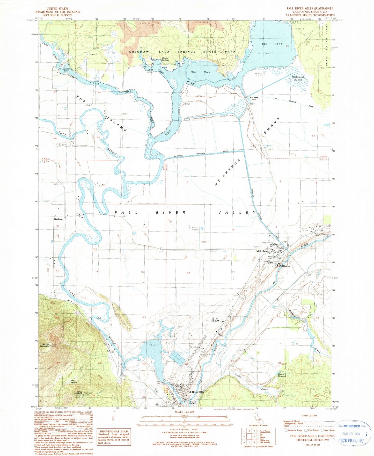 Classic USGS Fall River Mills California 7.5'x7.5' Topo Map Image