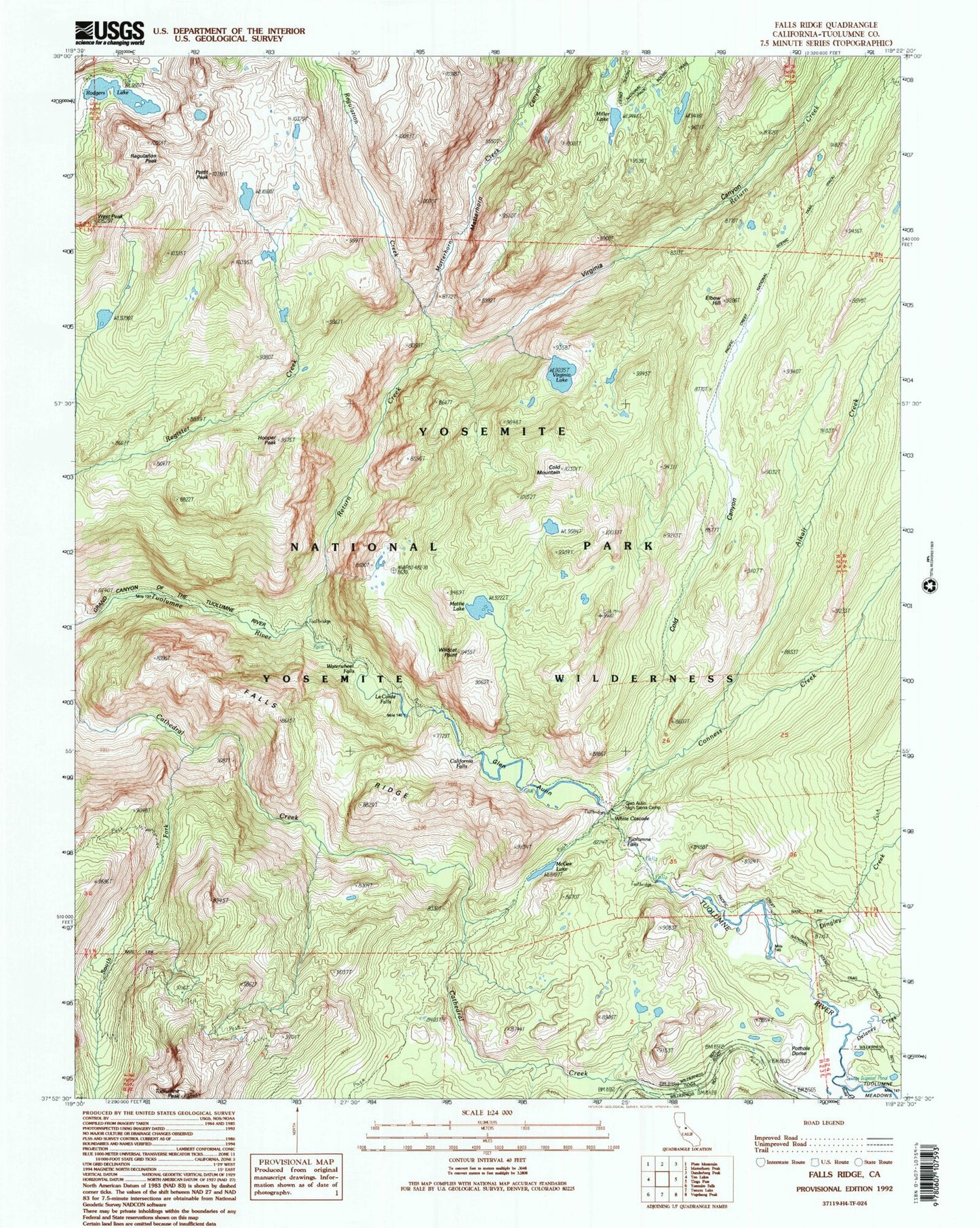 USGS Classic Falls Ridge California 7.5'x7.5' Topo Map Image