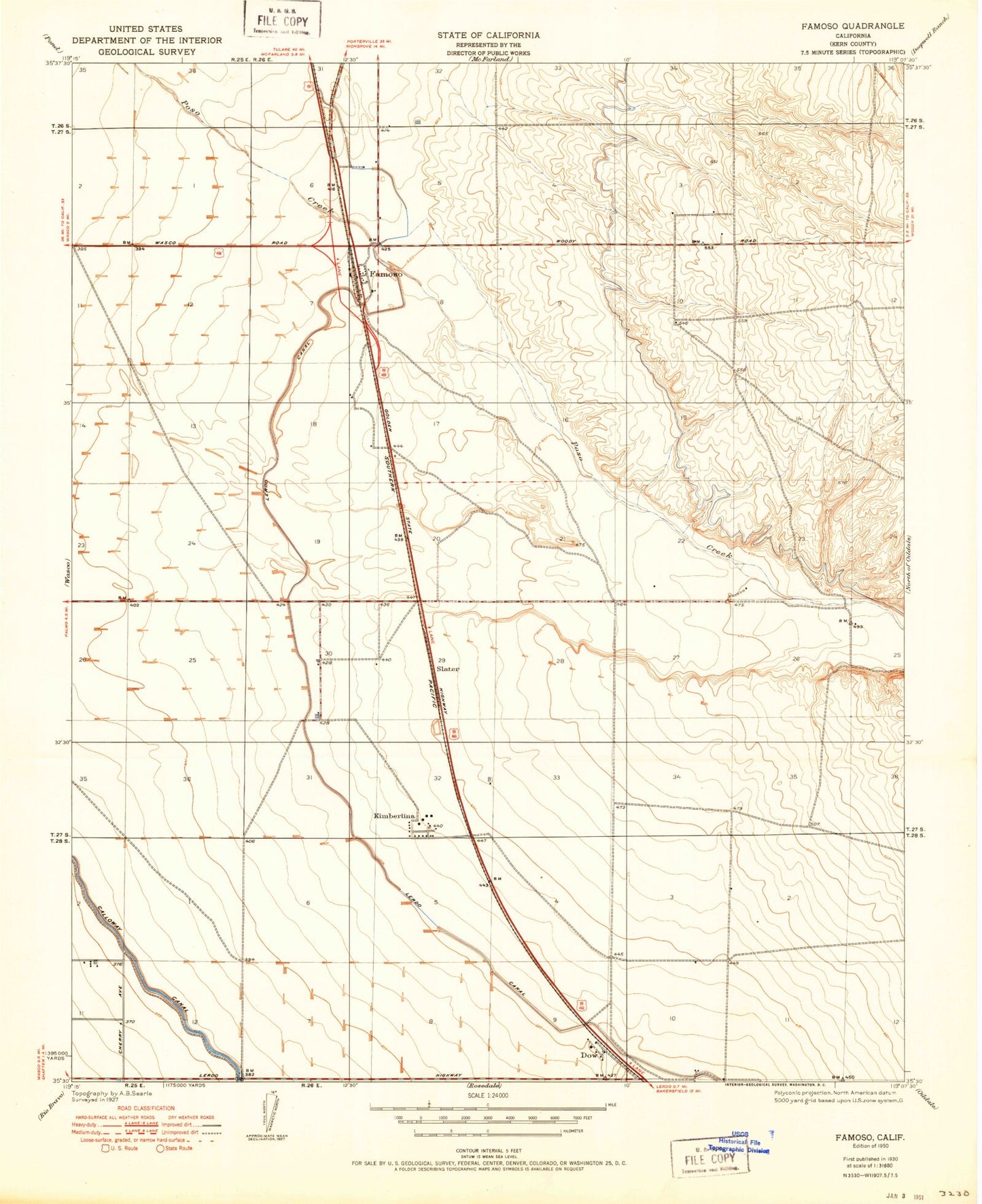 Classic USGS Famoso California 7.5'x7.5' Topo Map Image