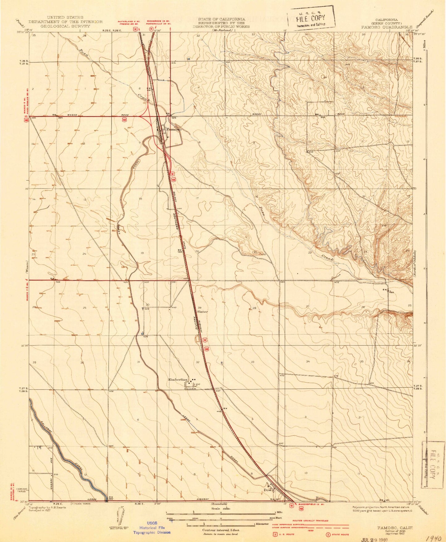 Classic USGS Famoso California 7.5'x7.5' Topo Map Image