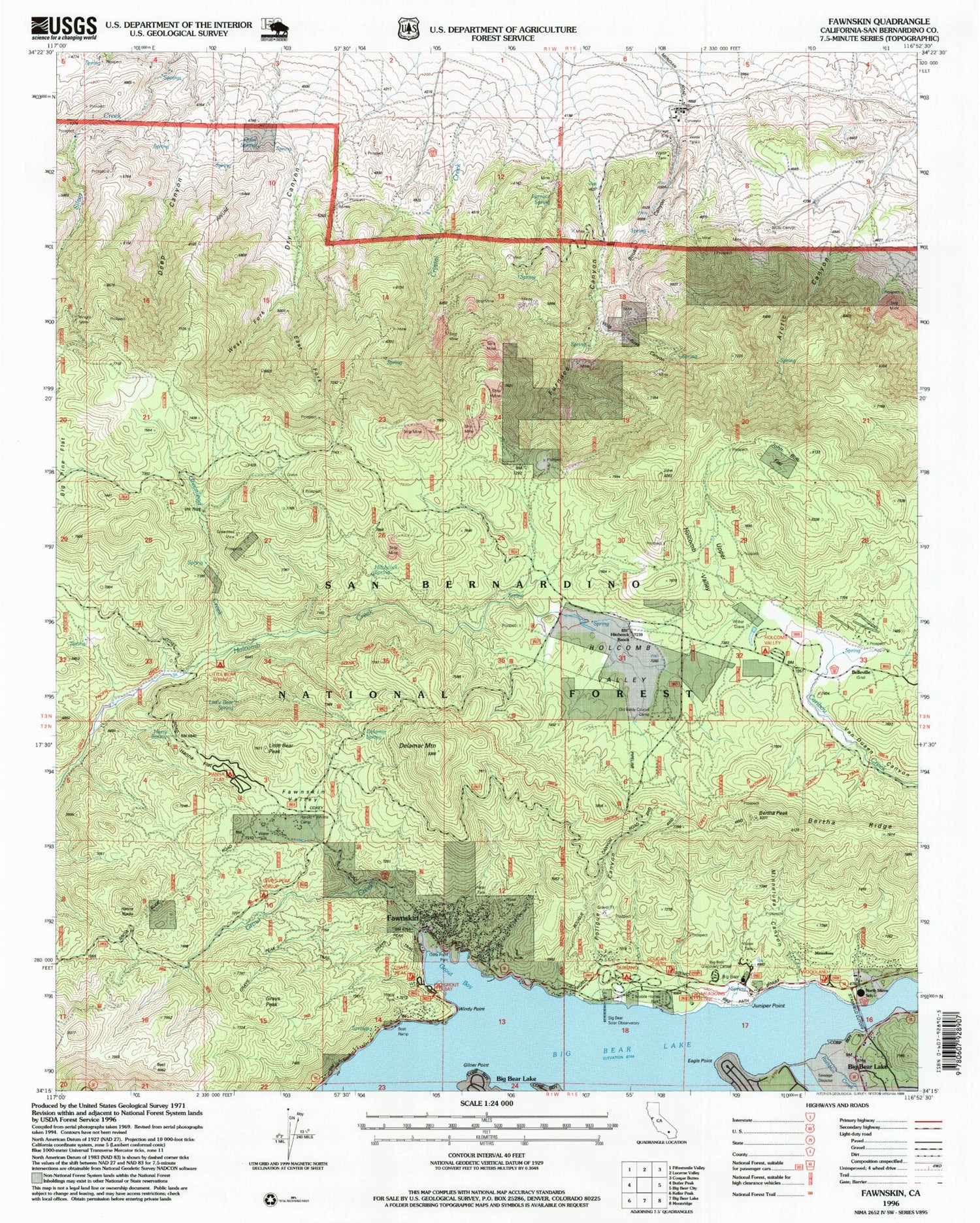 USGS Classic Fawnskin California 7.5'x7.5' Topo Map Image