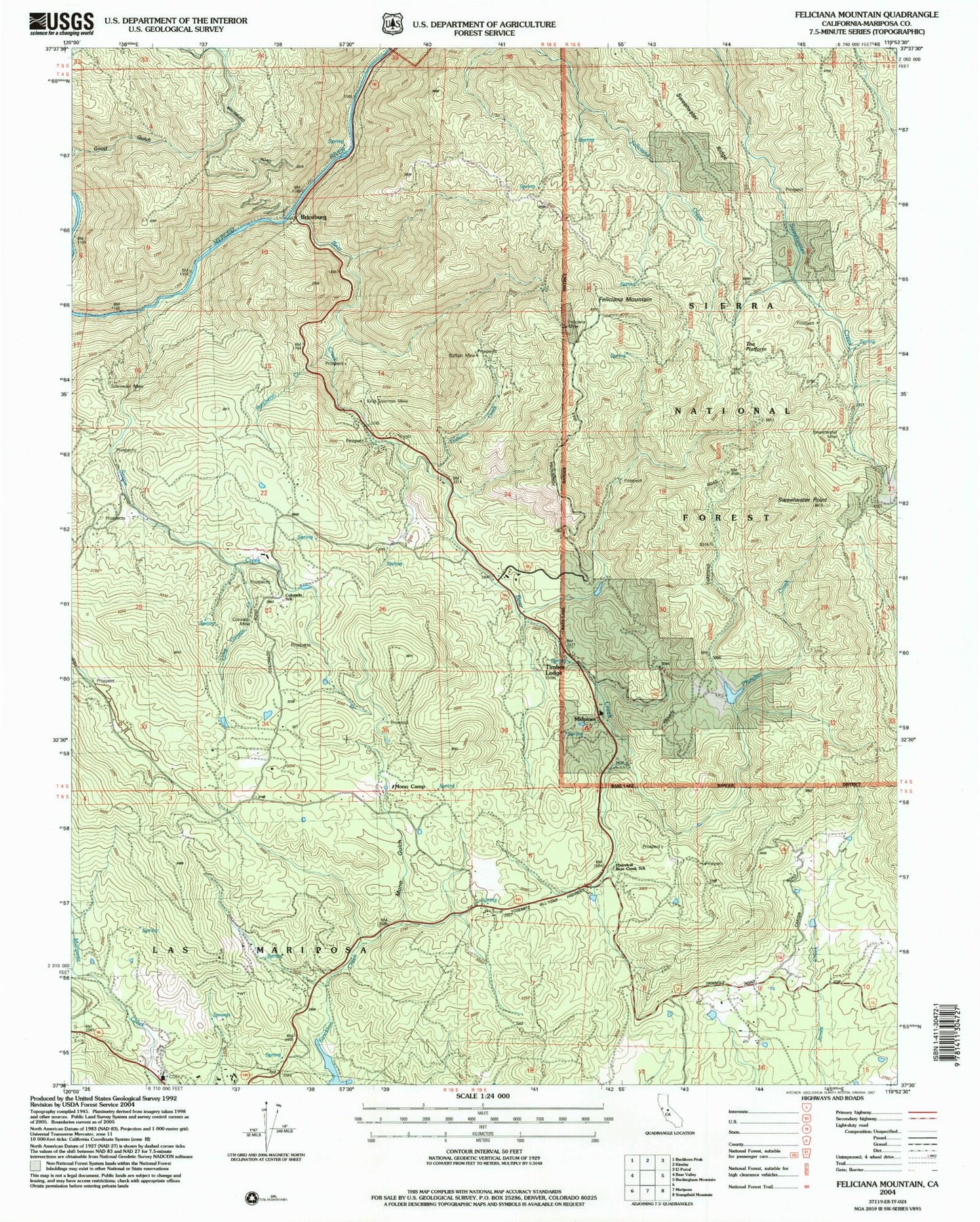 Classic USGS Feliciana Mountain California 7.5'x7.5' Topo Map Image