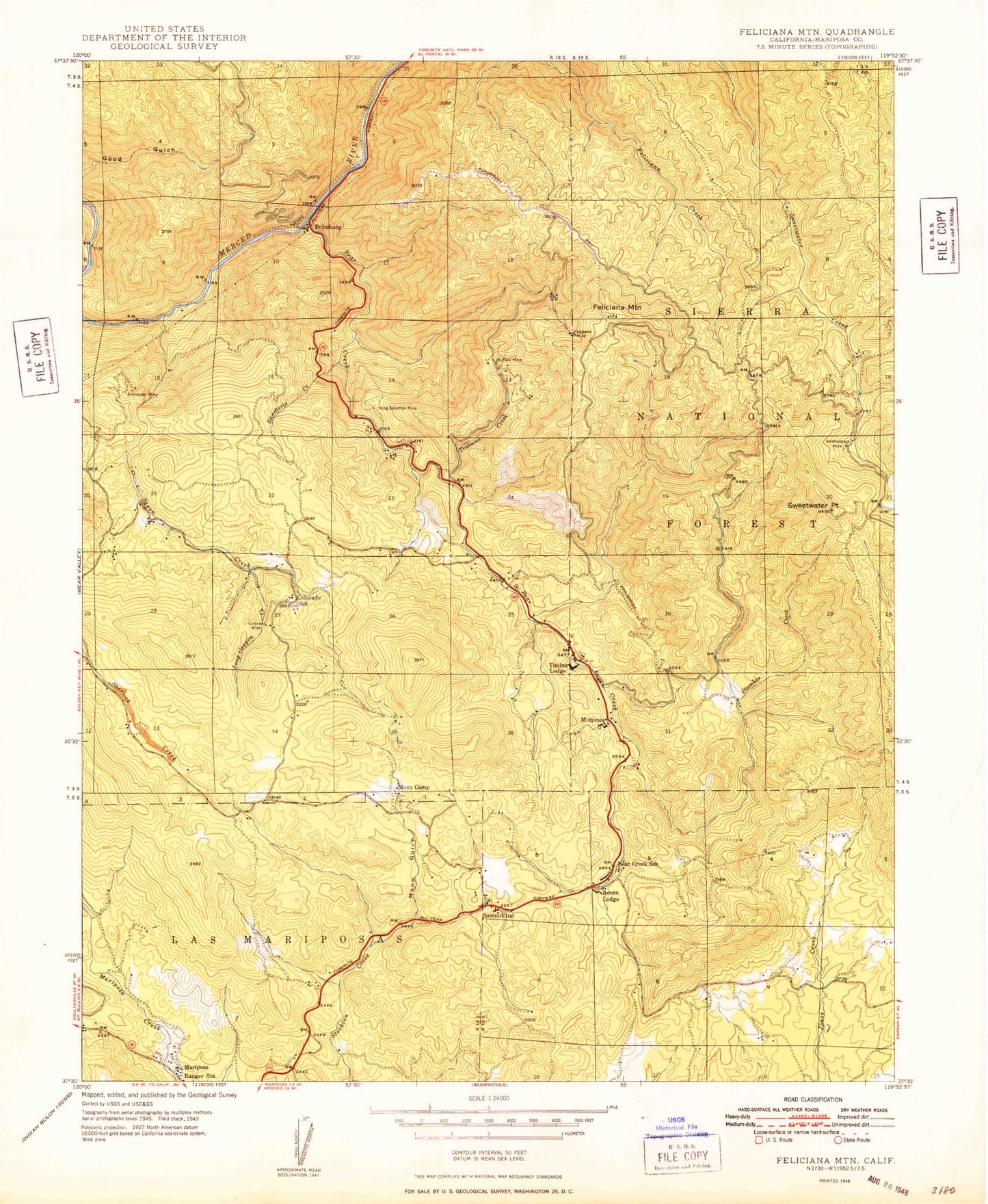 Classic USGS Feliciana Mountain California 7.5'x7.5' Topo Map Image