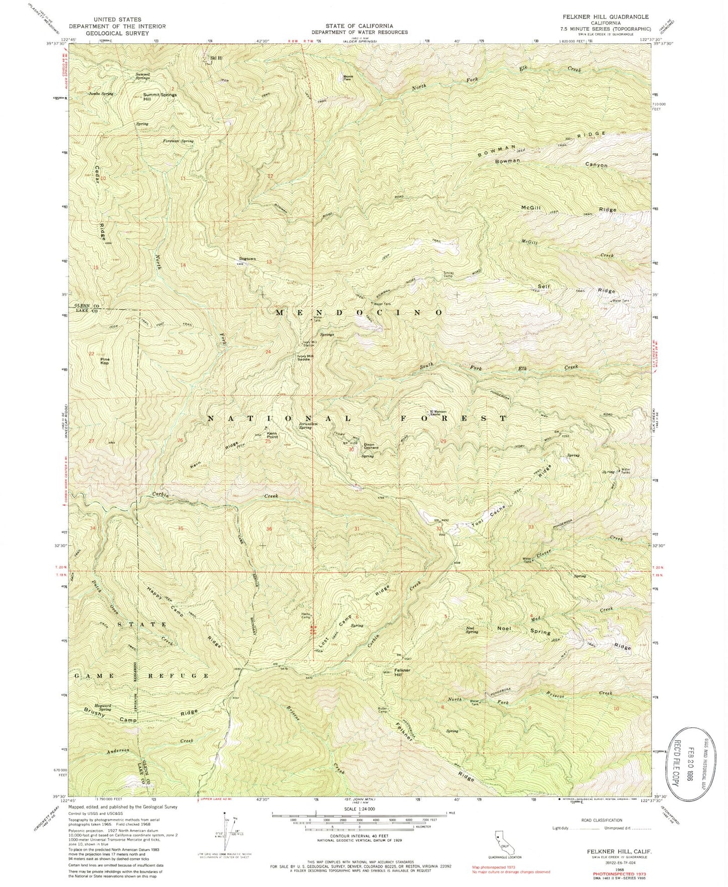 Classic USGS Felkner Hill California 7.5'x7.5' Topo Map Image