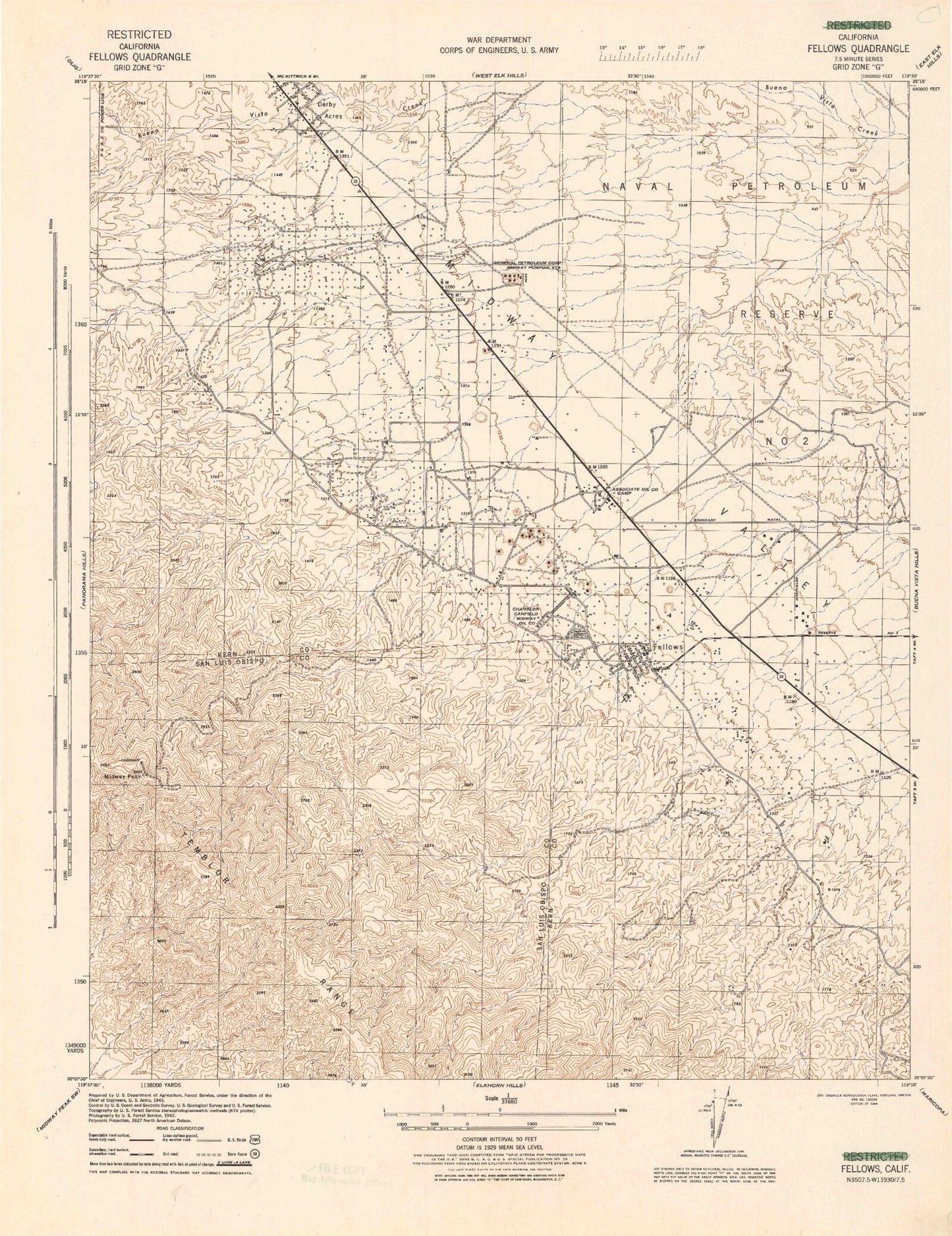 Classic USGS Fellows California 7.5'x7.5' Topo Map Image