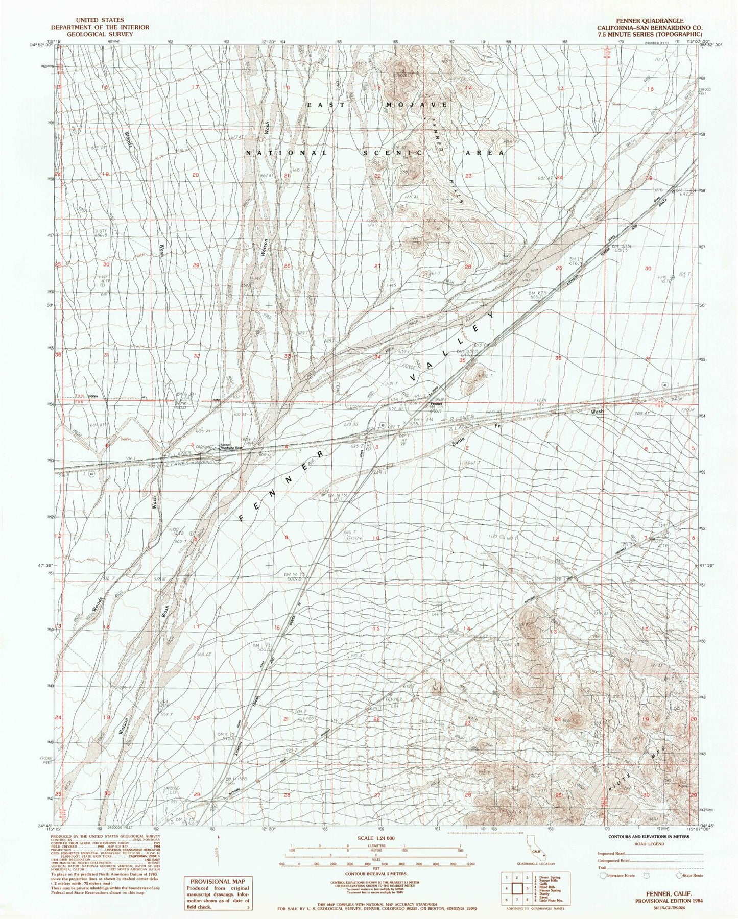 Classic USGS Fenner California 7.5'x7.5' Topo Map Image
