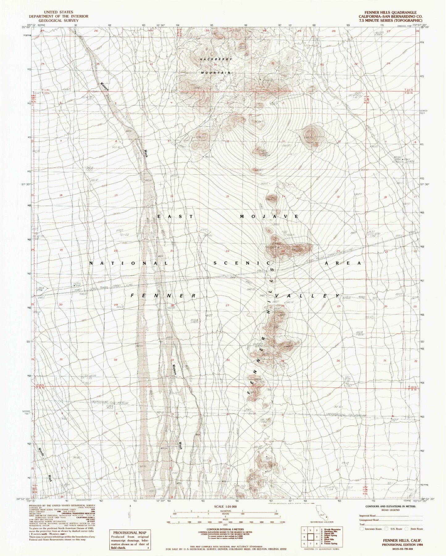 Classic USGS Fenner Hills California 7.5'x7.5' Topo Map Image