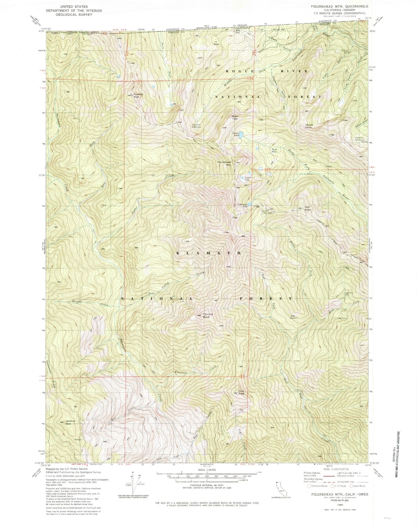 Classic USGS Figurehead Mountain California 7.5'x7.5' Topo Map Image