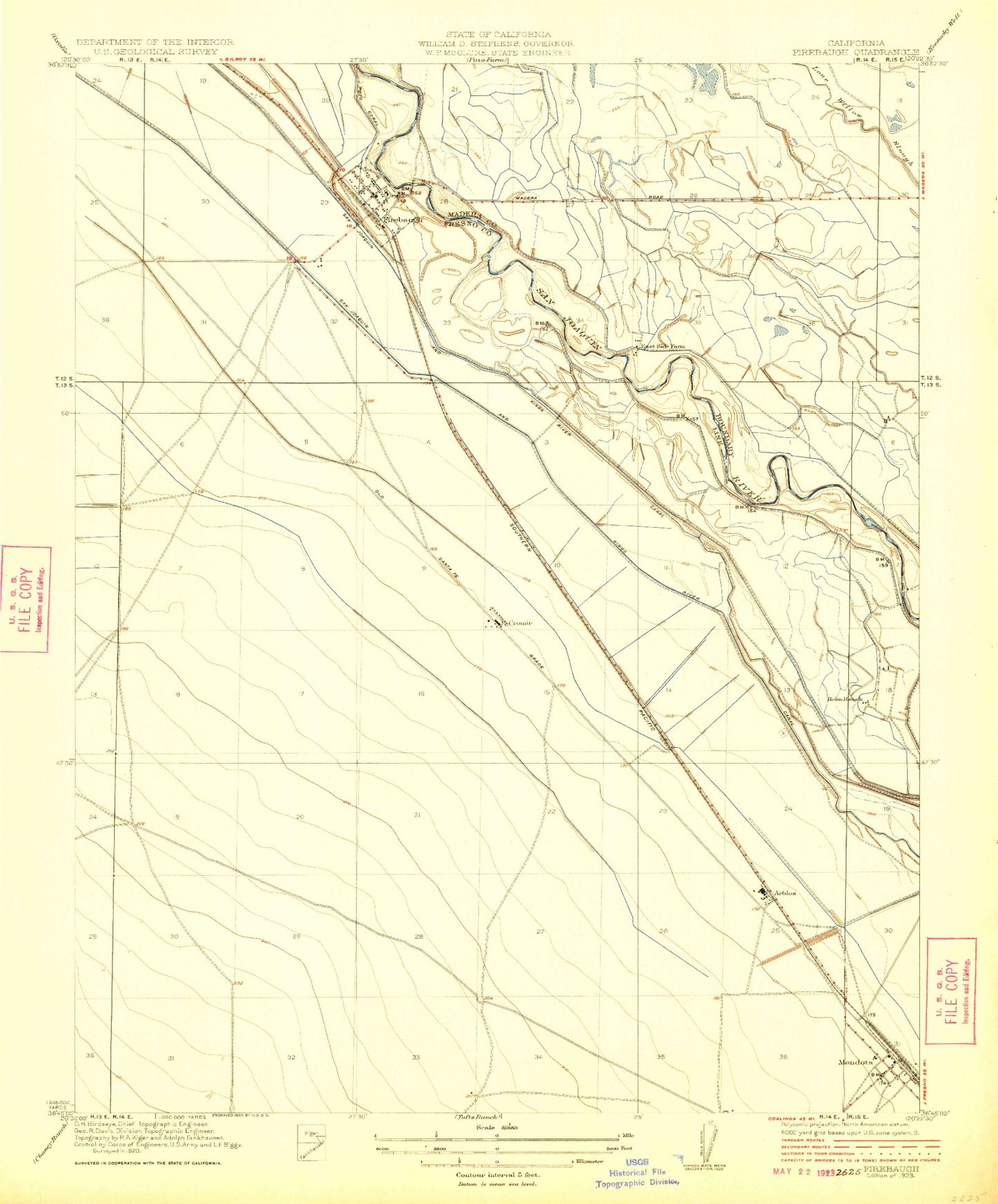 Classic USGS Firebaugh California 7.5'x7.5' Topo Map Image