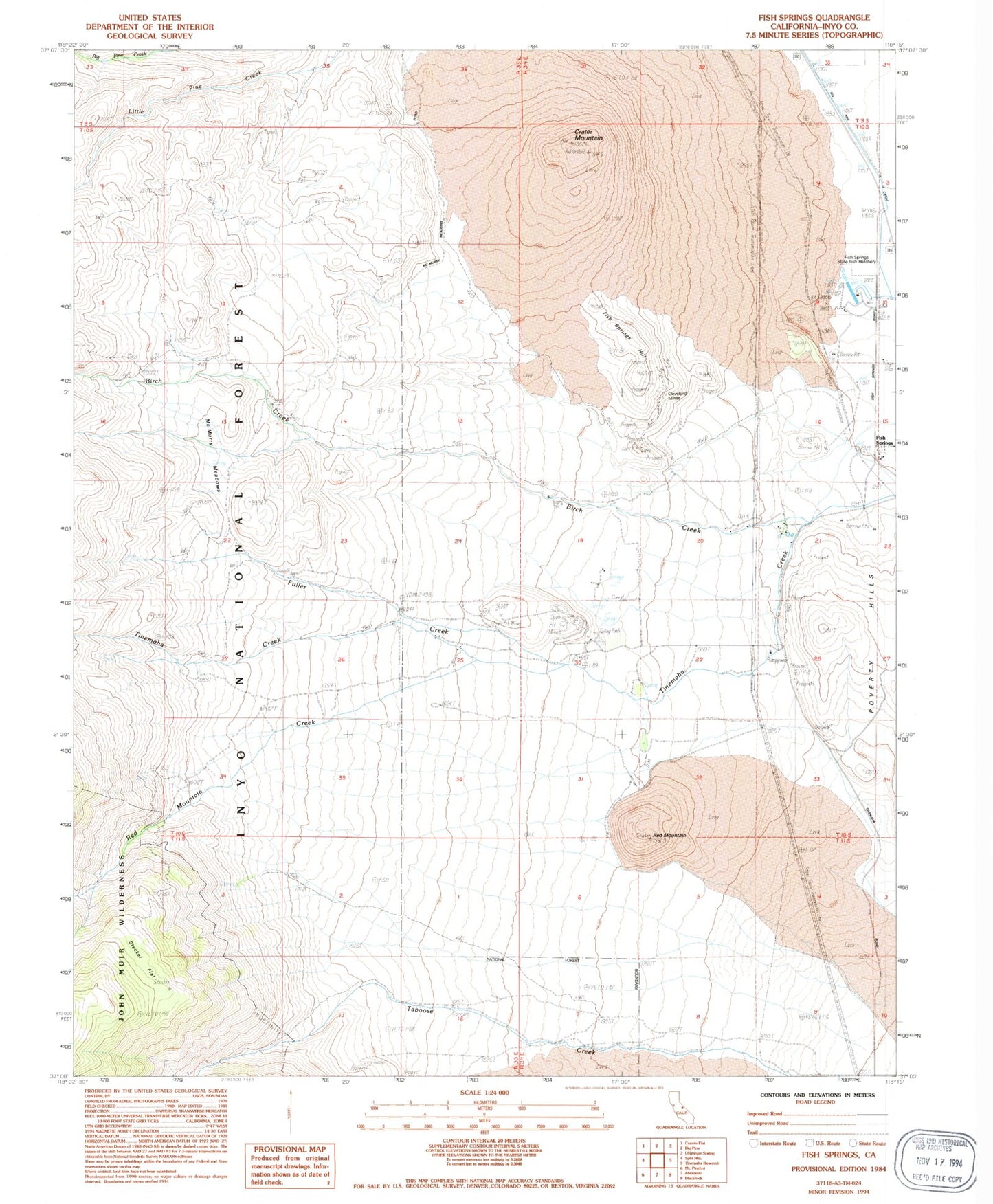 Classic USGS Fish Springs California 7.5'x7.5' Topo Map Image