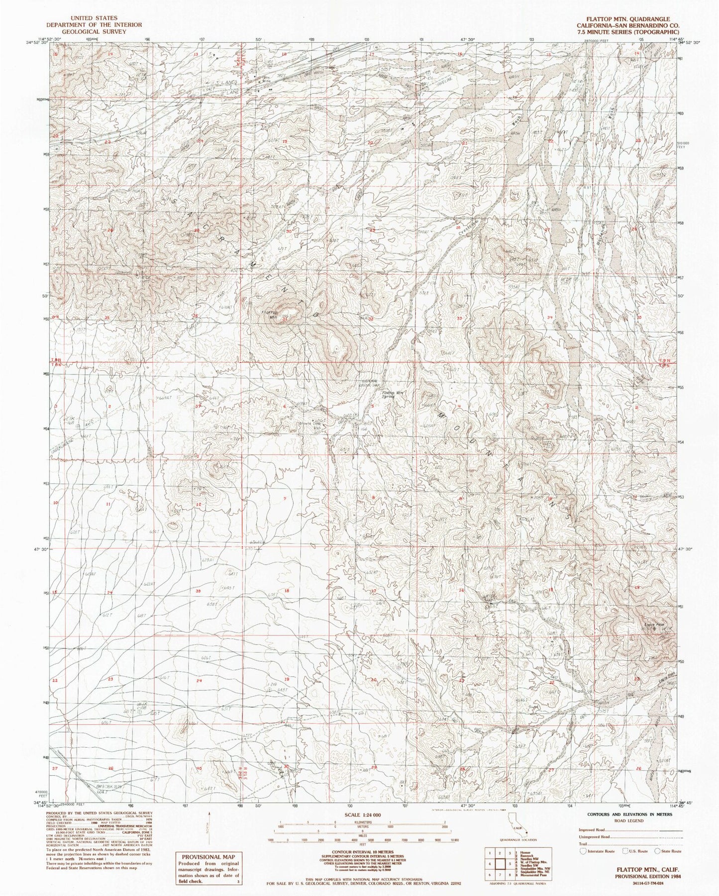 Classic USGS Flattop Mountain California 7.5'x7.5' Topo Map Image