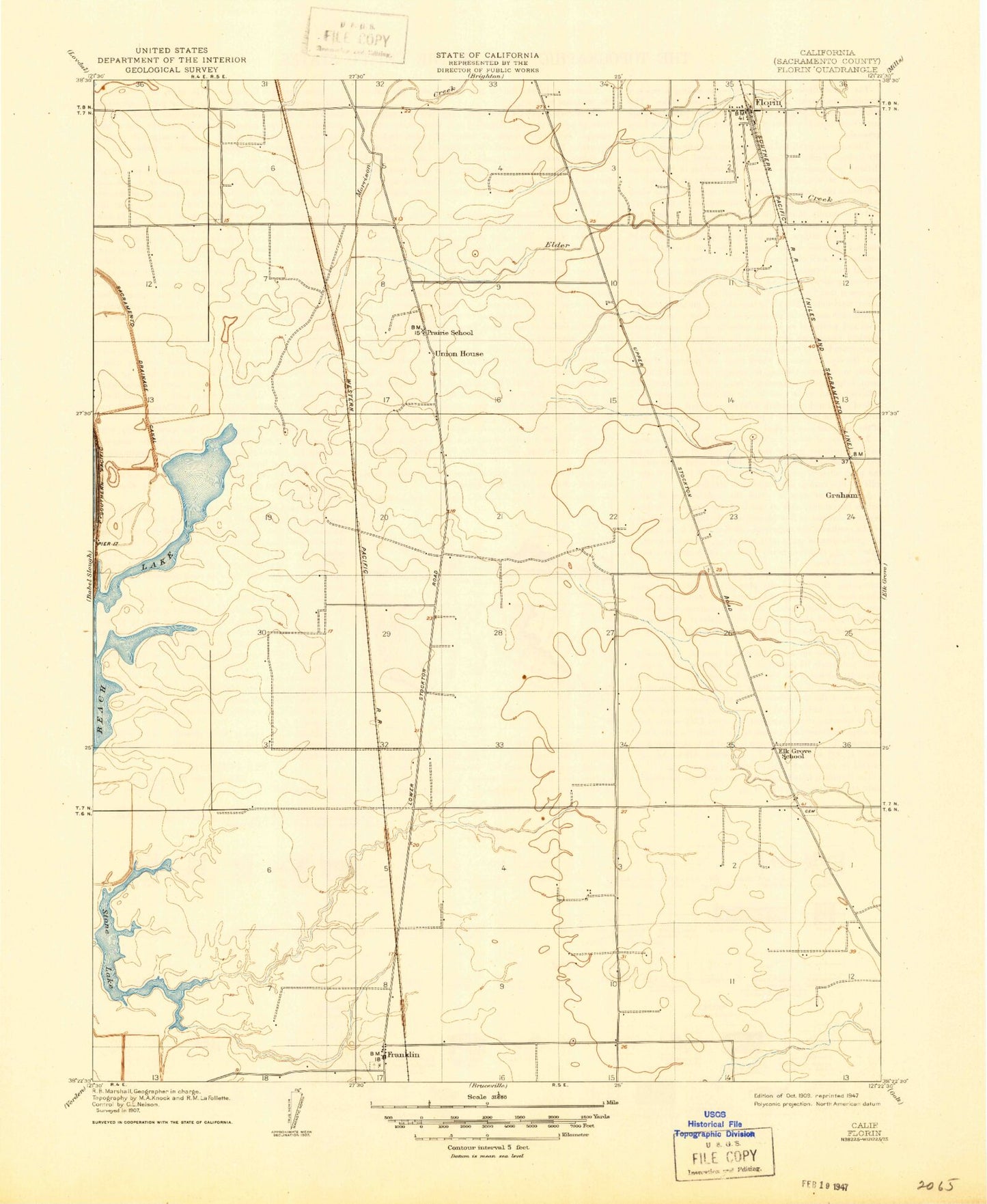 Classic USGS Florin California 7.5'x7.5' Topo Map Image