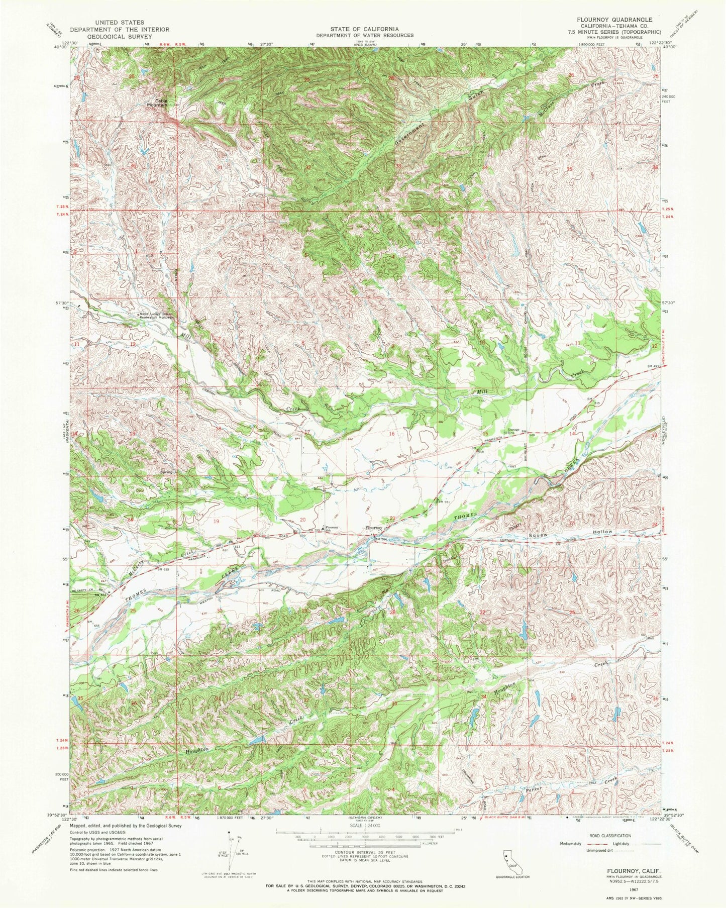 Classic USGS Flournoy California 7.5'x7.5' Topo Map Image
