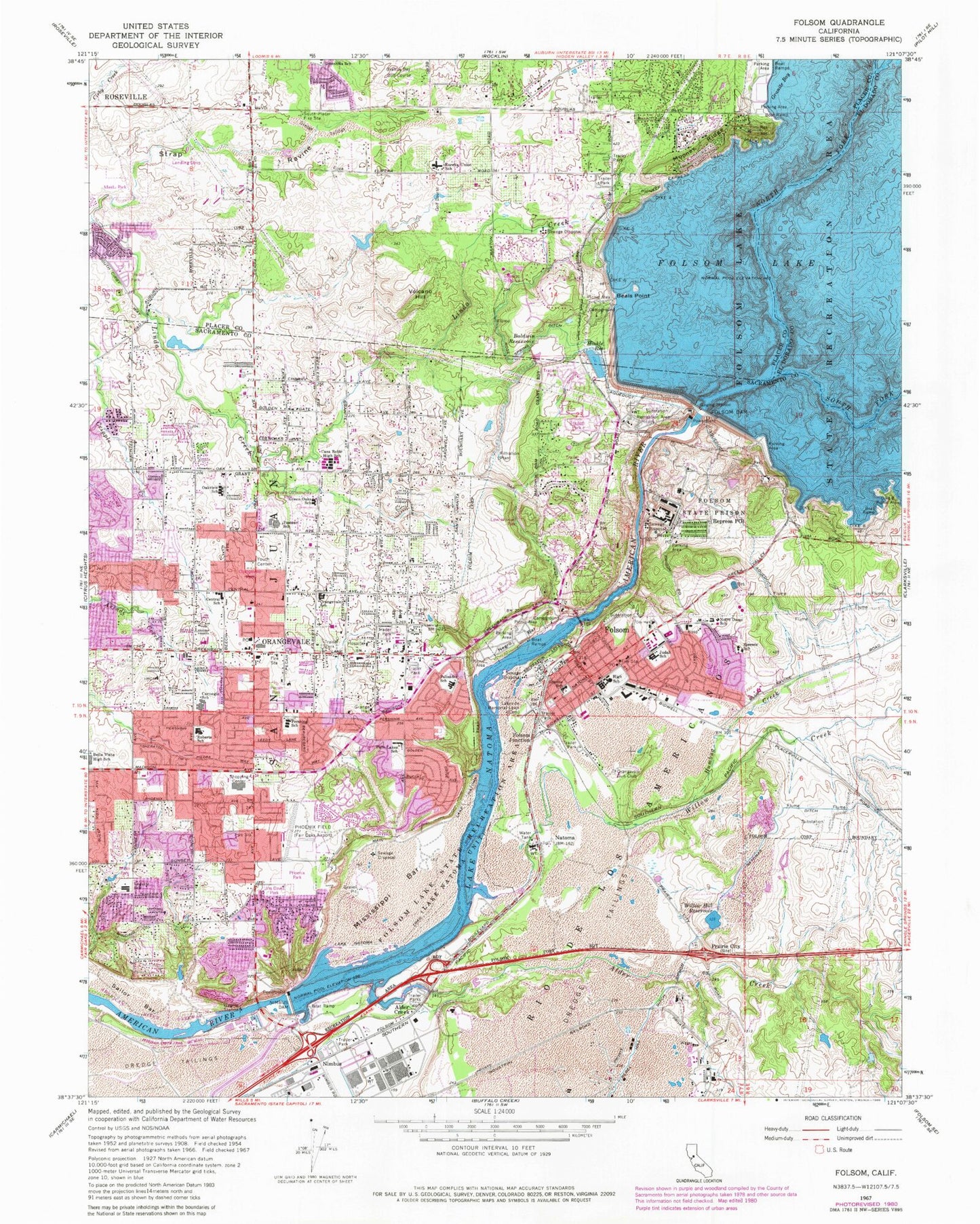 Classic USGS Folsom California 7.5'x7.5' Topo Map Image