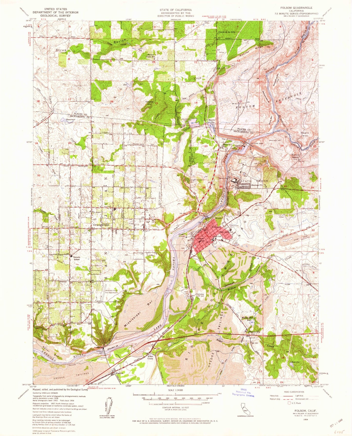 Classic USGS Folsom California 7.5'x7.5' Topo Map Image